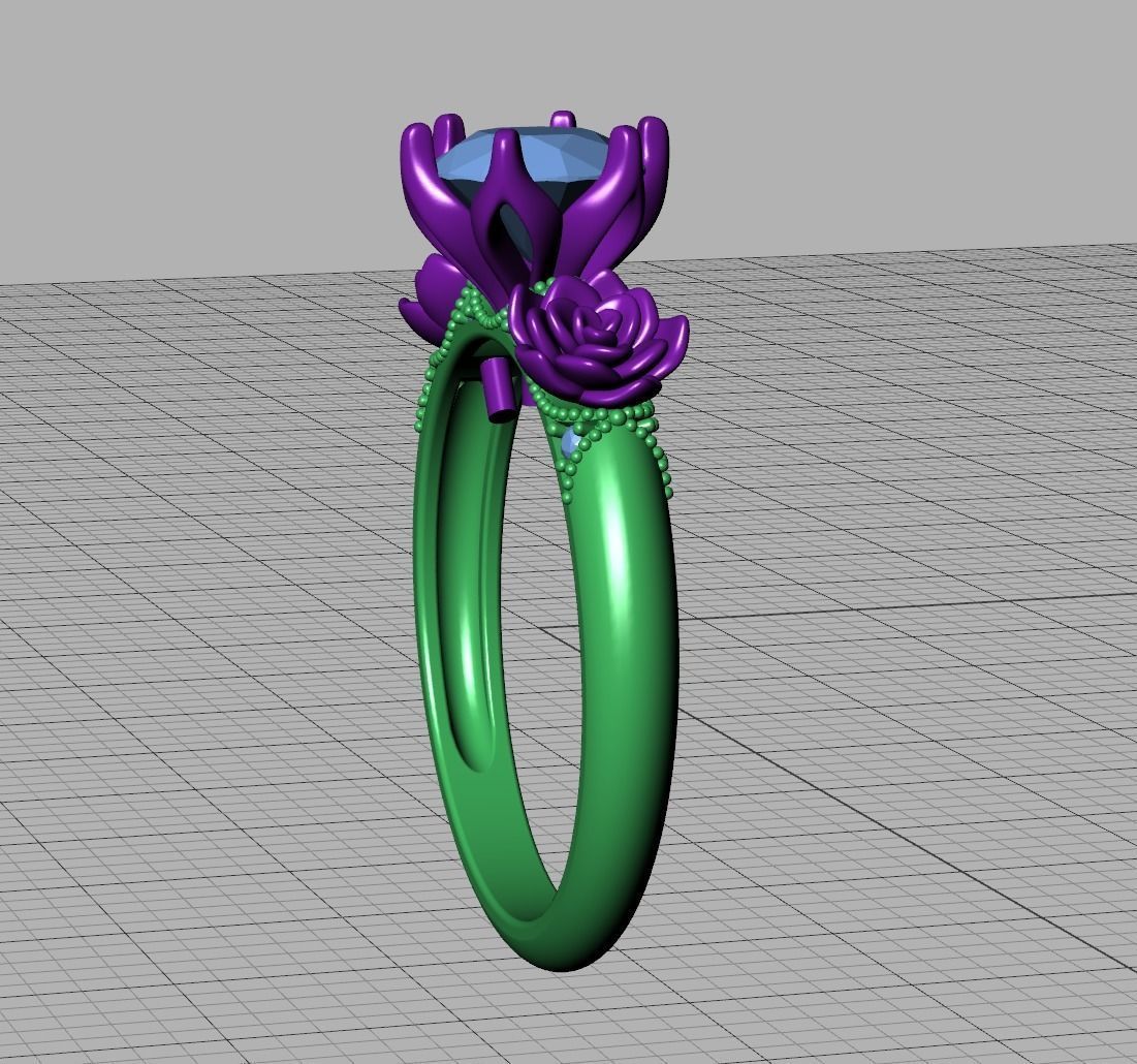 Flower Engagement Ring 1ct Stone Own design 3dmodel 3D print model_11