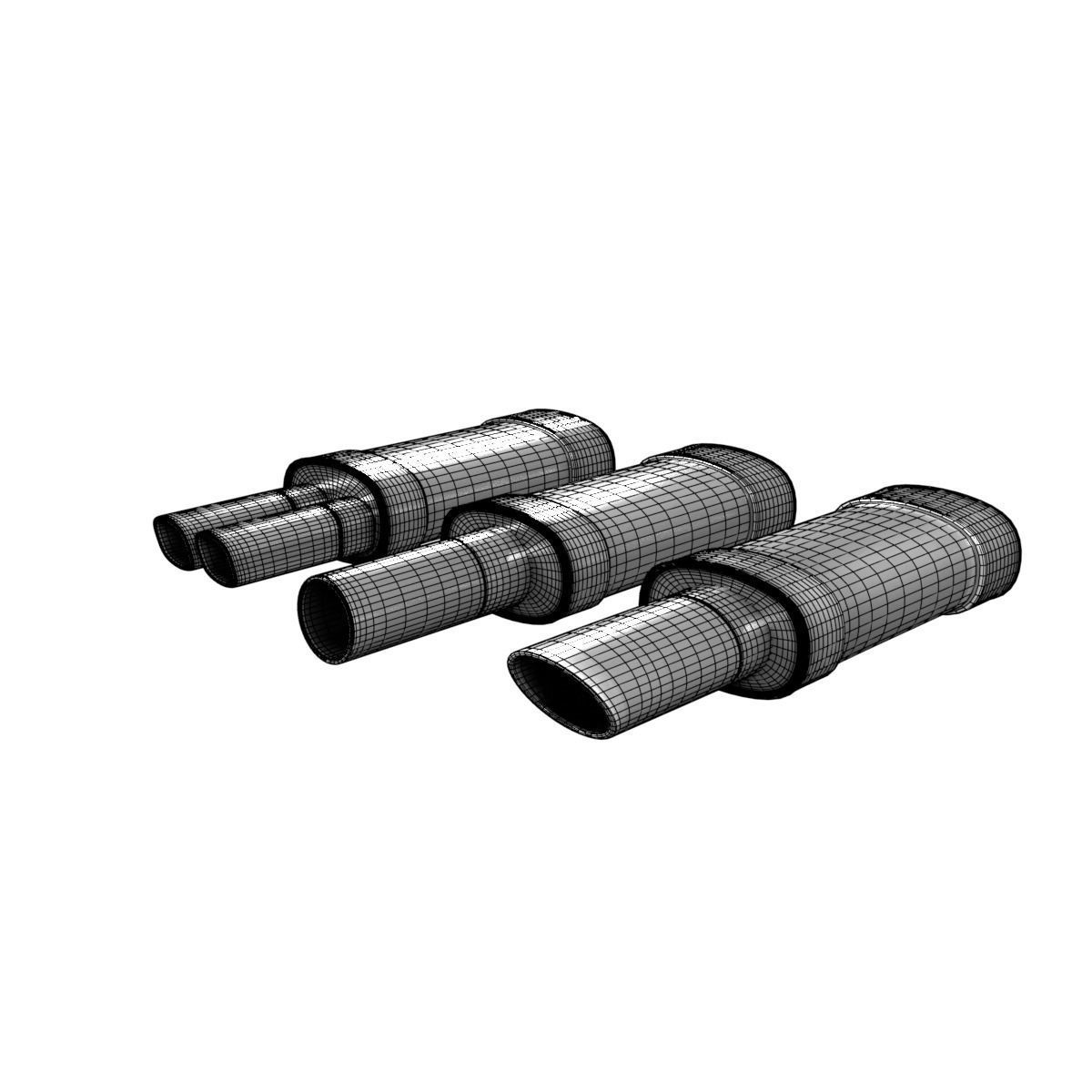 Exhaust three pipes 3D model_2
