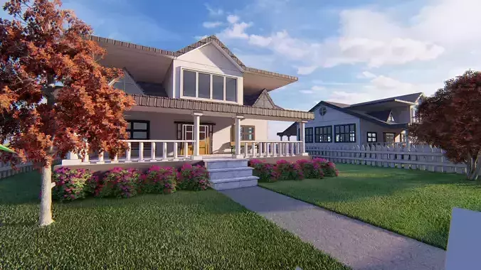 3D Villa 2 Model house with front porch 3D model