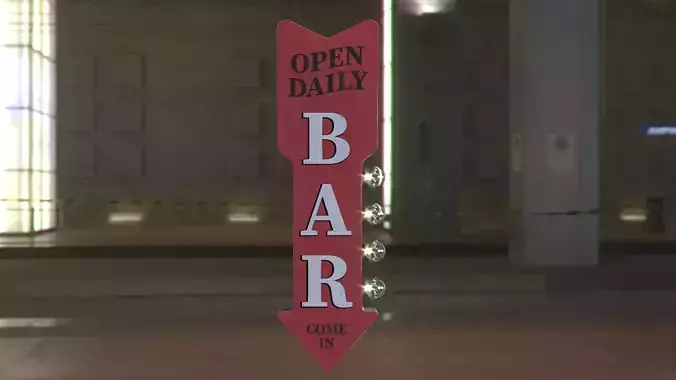 BAR Open Daily sign LED Marquee Low-poly 3D model