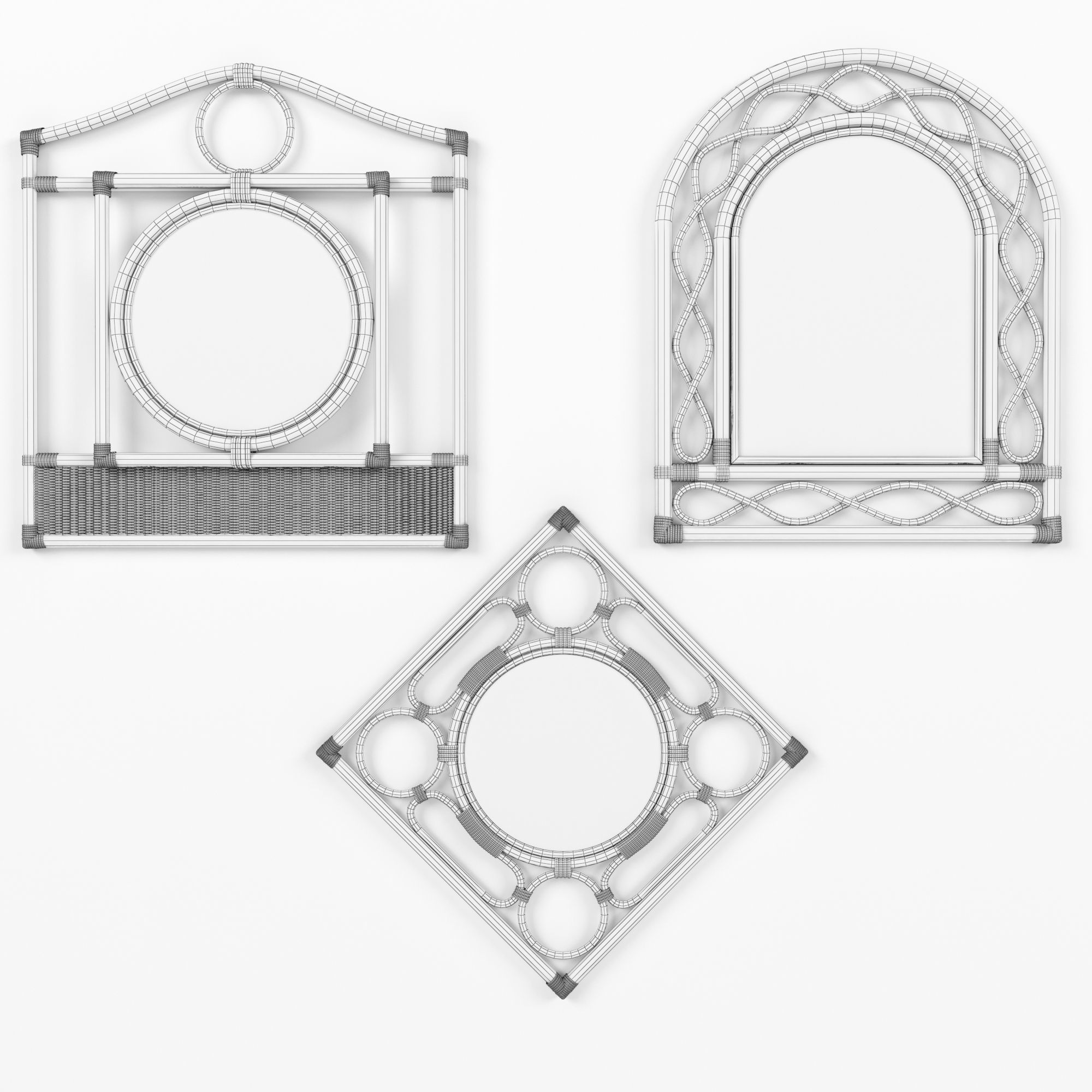 Mirror rattan set 3D model_4