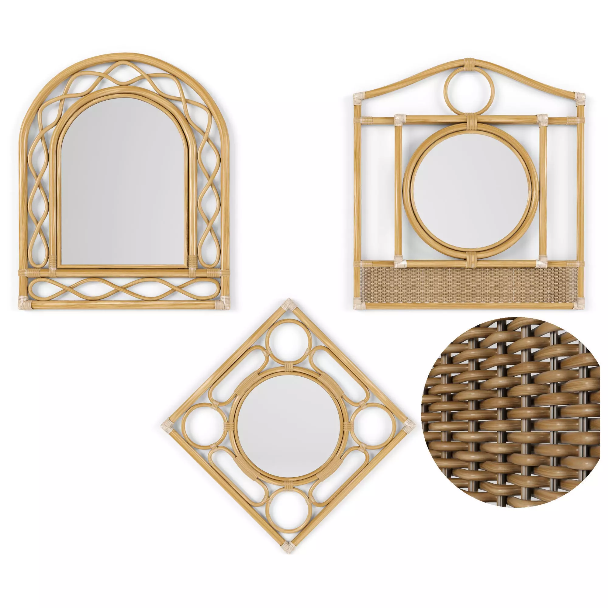 Mirror rattan set 3D model_0