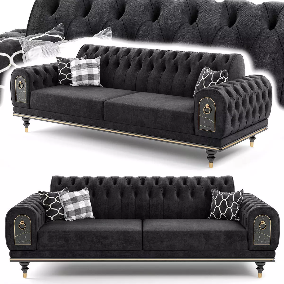 Nishantashi Triple Sofa Anthracite Low-poly 3D model
