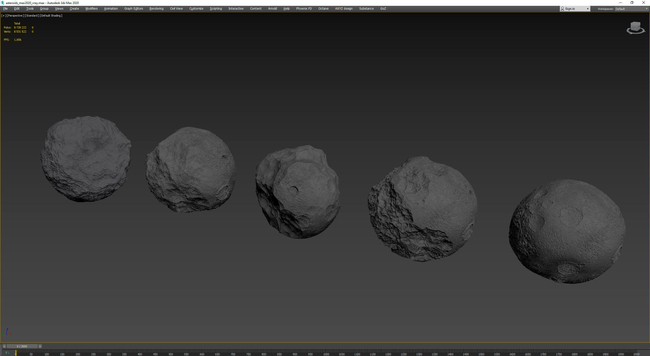 Detailed round asteroids high-poly set 3D model_10