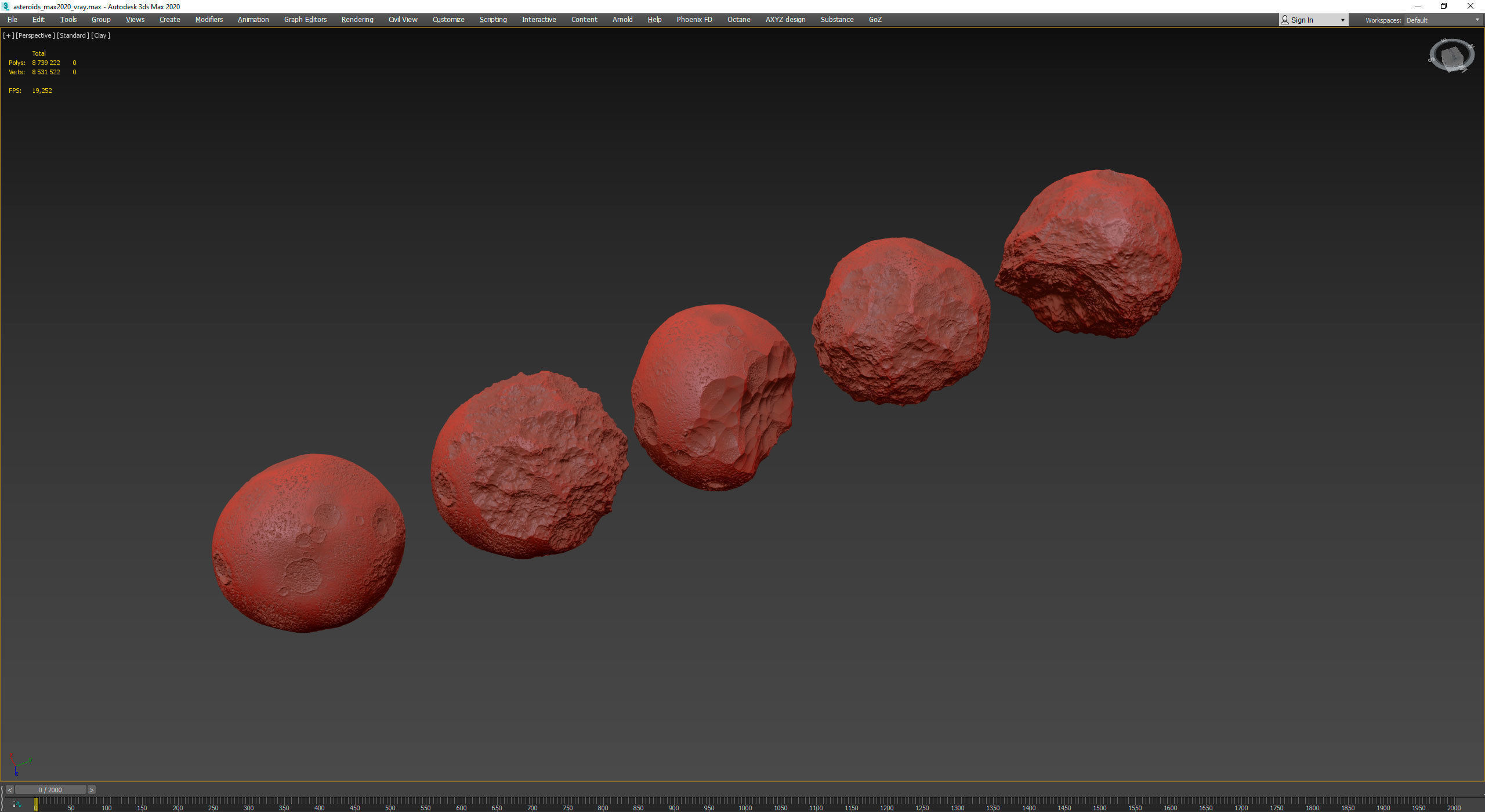 Detailed round asteroids high-poly set 3D model_15