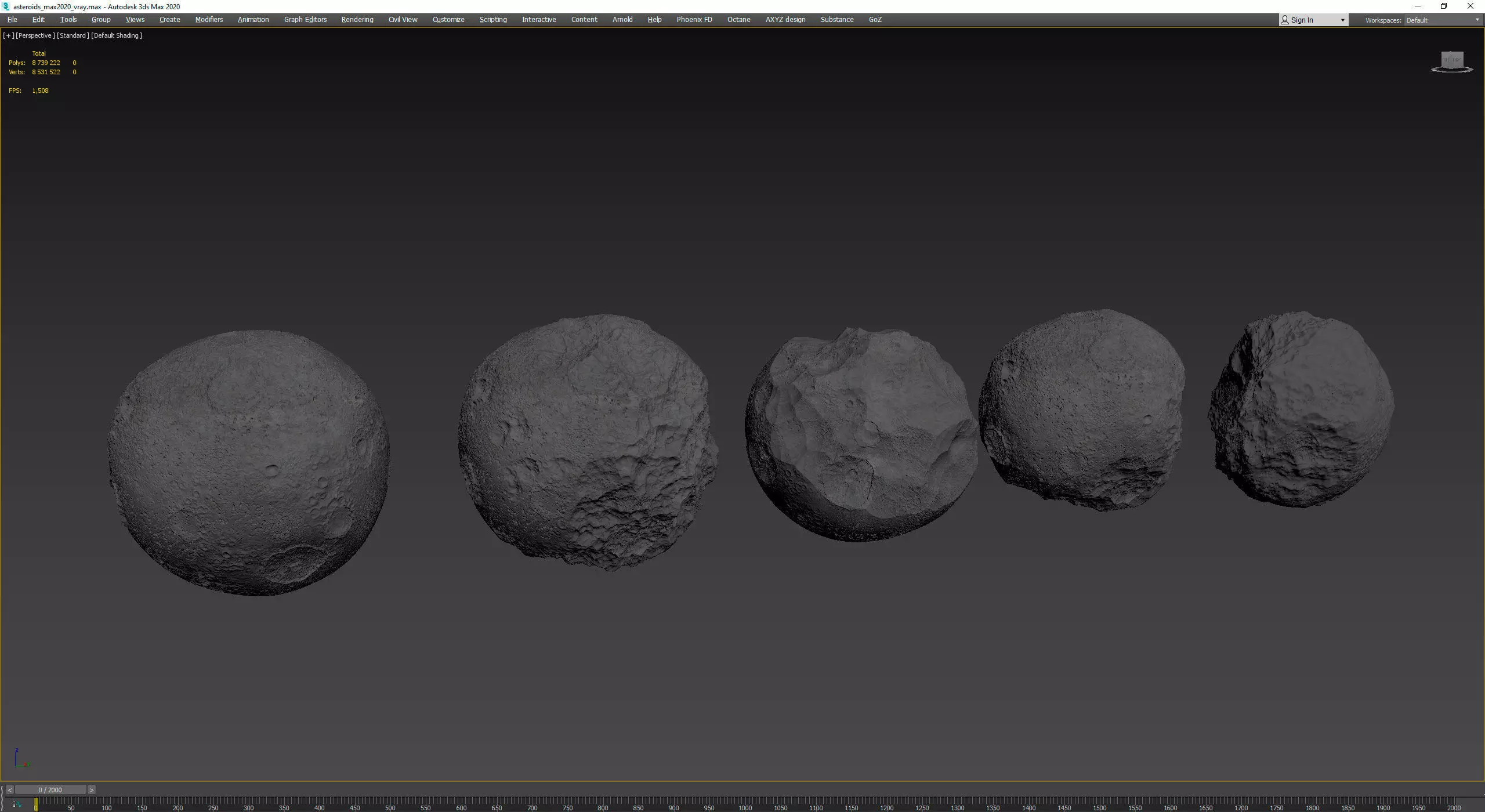 Detailed round asteroids high-poly set 3D model_0