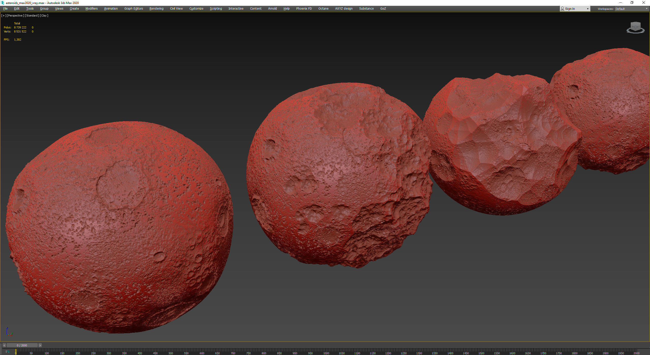 Detailed round asteroids high-poly set 3D model_14