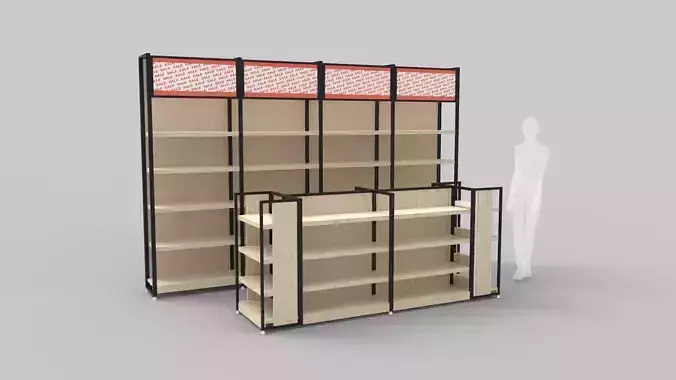 Supermarket Gondola Rack 3D model