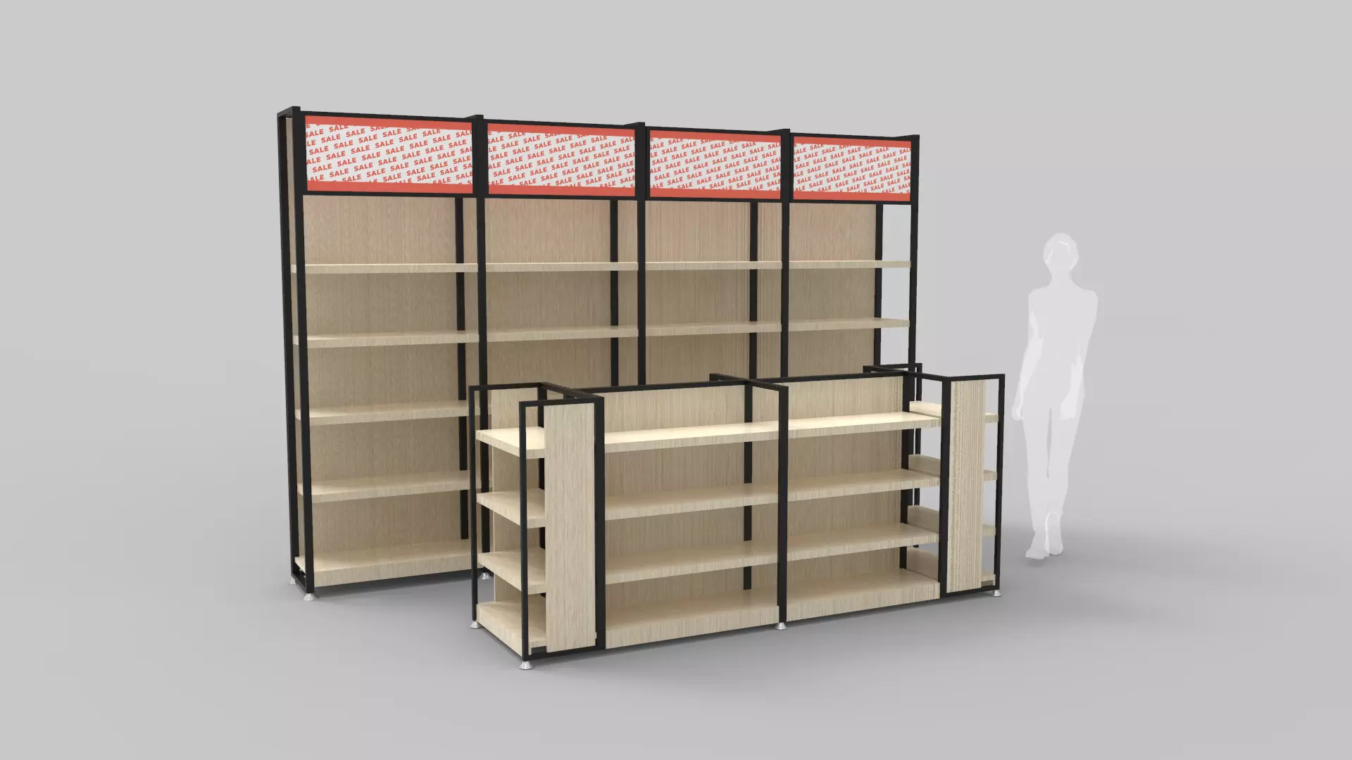 Supermarket Gondola Rack 3D model