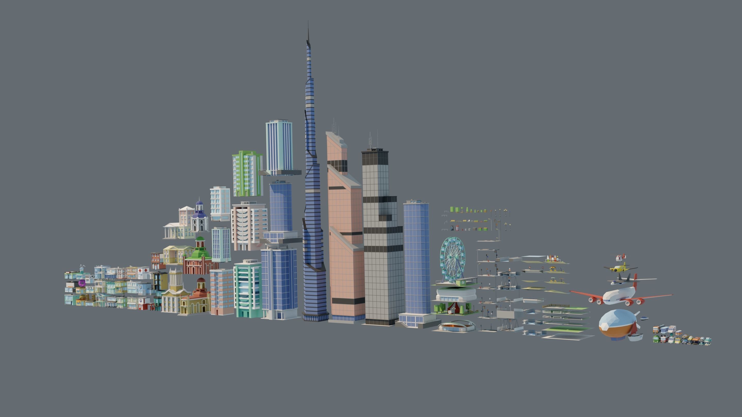 City low Poly 4 Tile pack  Low-poly 3D model_11