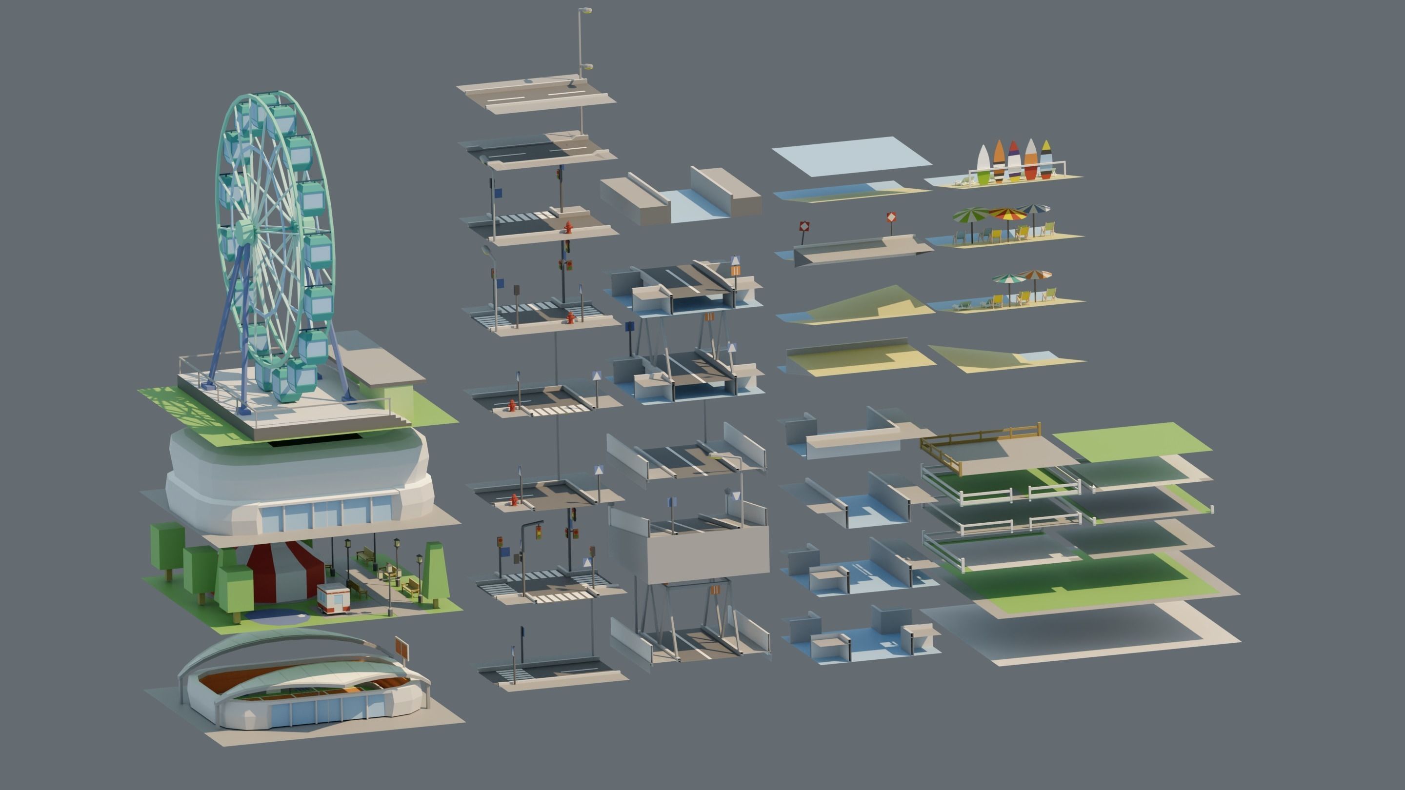 City low Poly 4 Tile pack  Low-poly 3D model_17