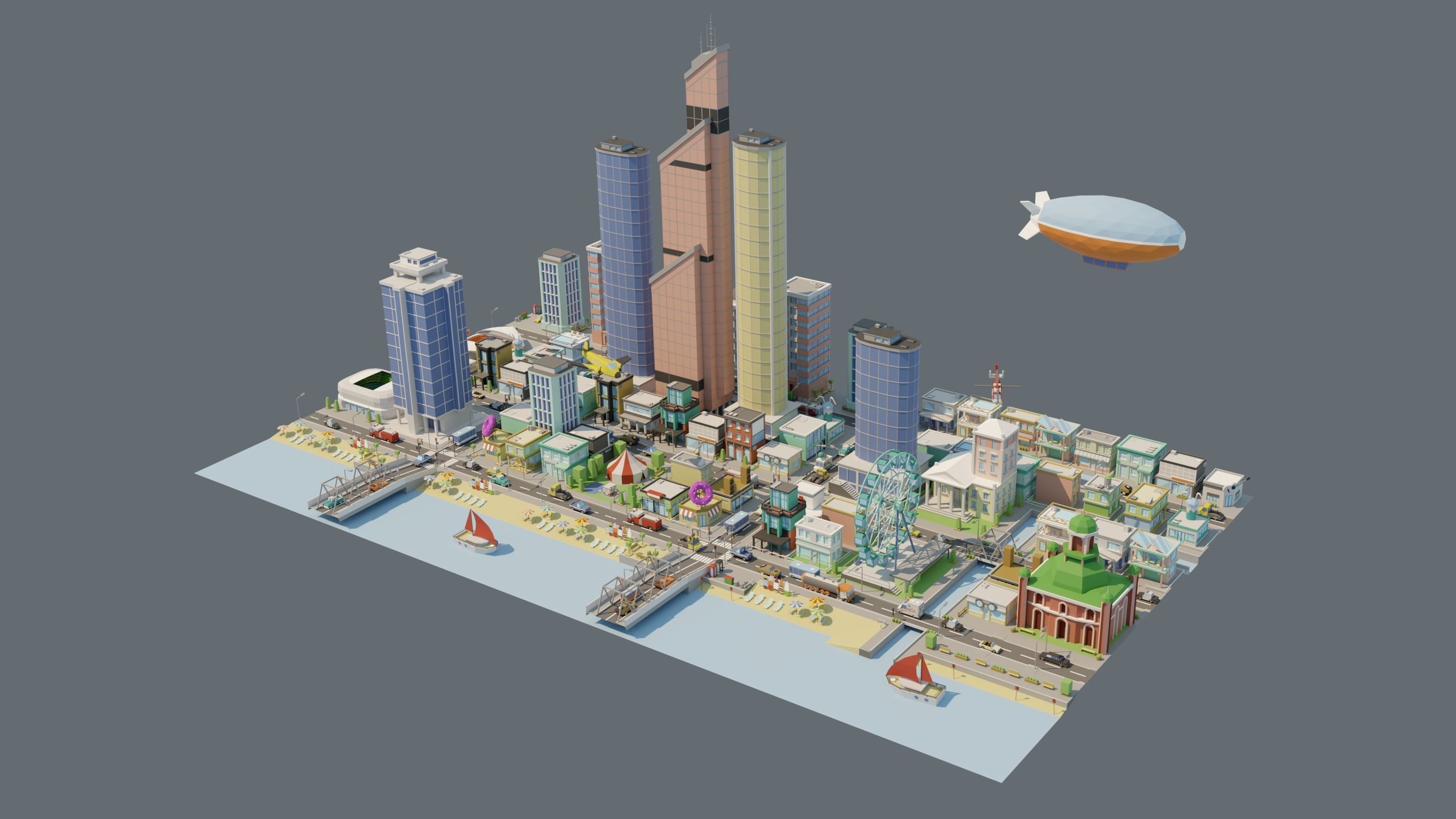 City low Poly 4 Tile pack  Low-poly 3D model_9
