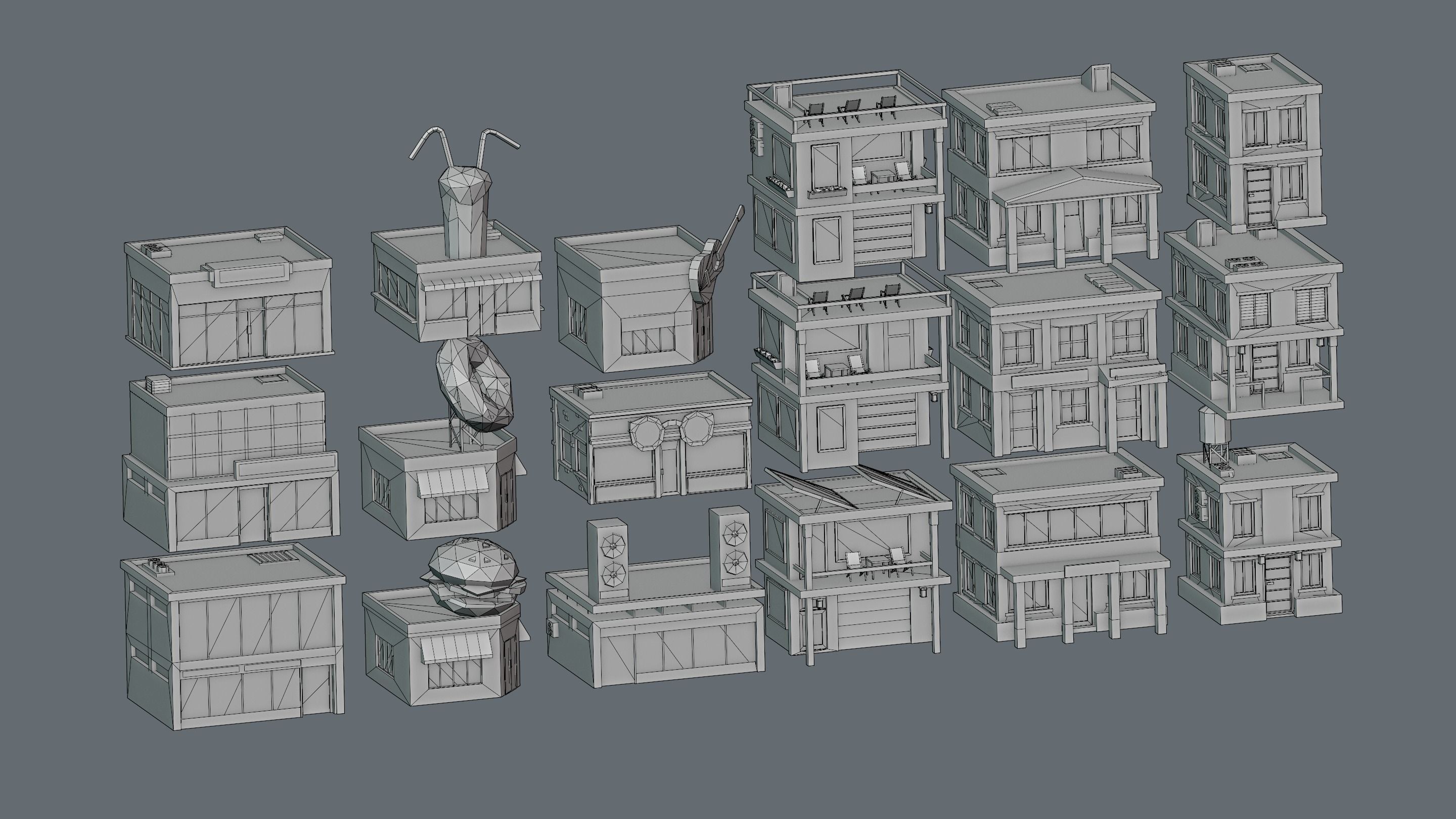 City low Poly 4 Tile pack  Low-poly 3D model_22