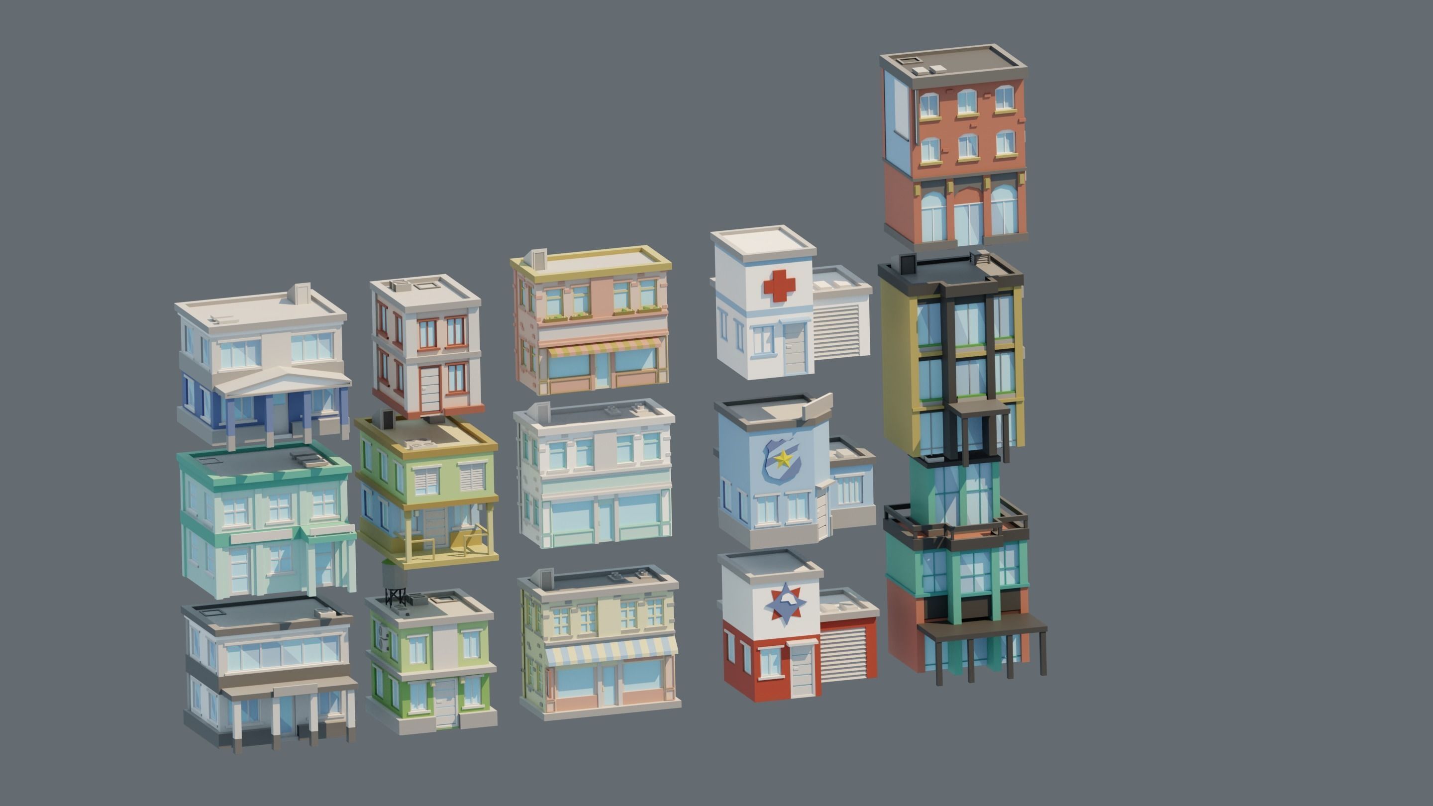 City low Poly 4 Tile pack  Low-poly 3D model_13