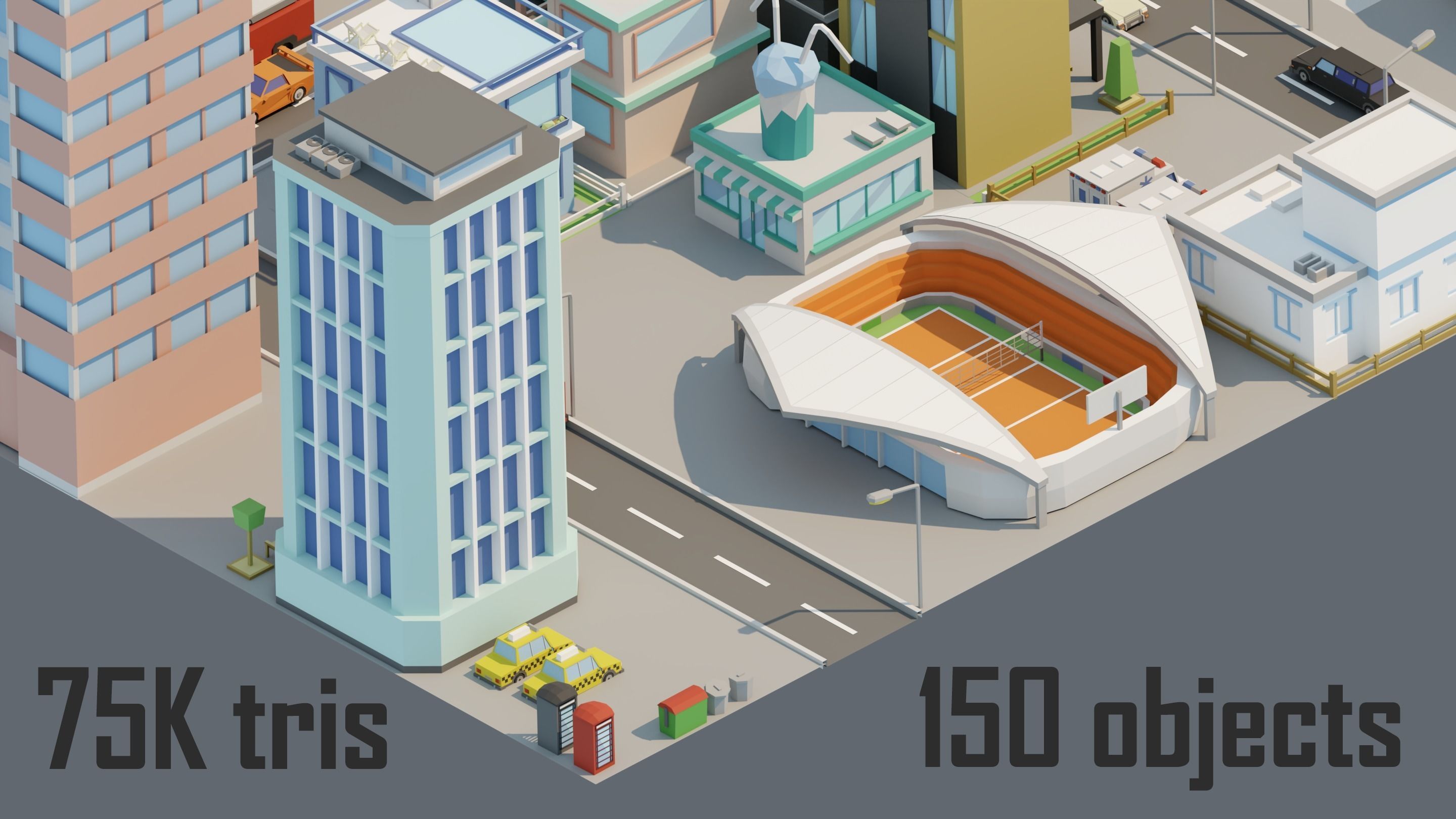 City low Poly 4 Tile pack  Low-poly 3D model_7