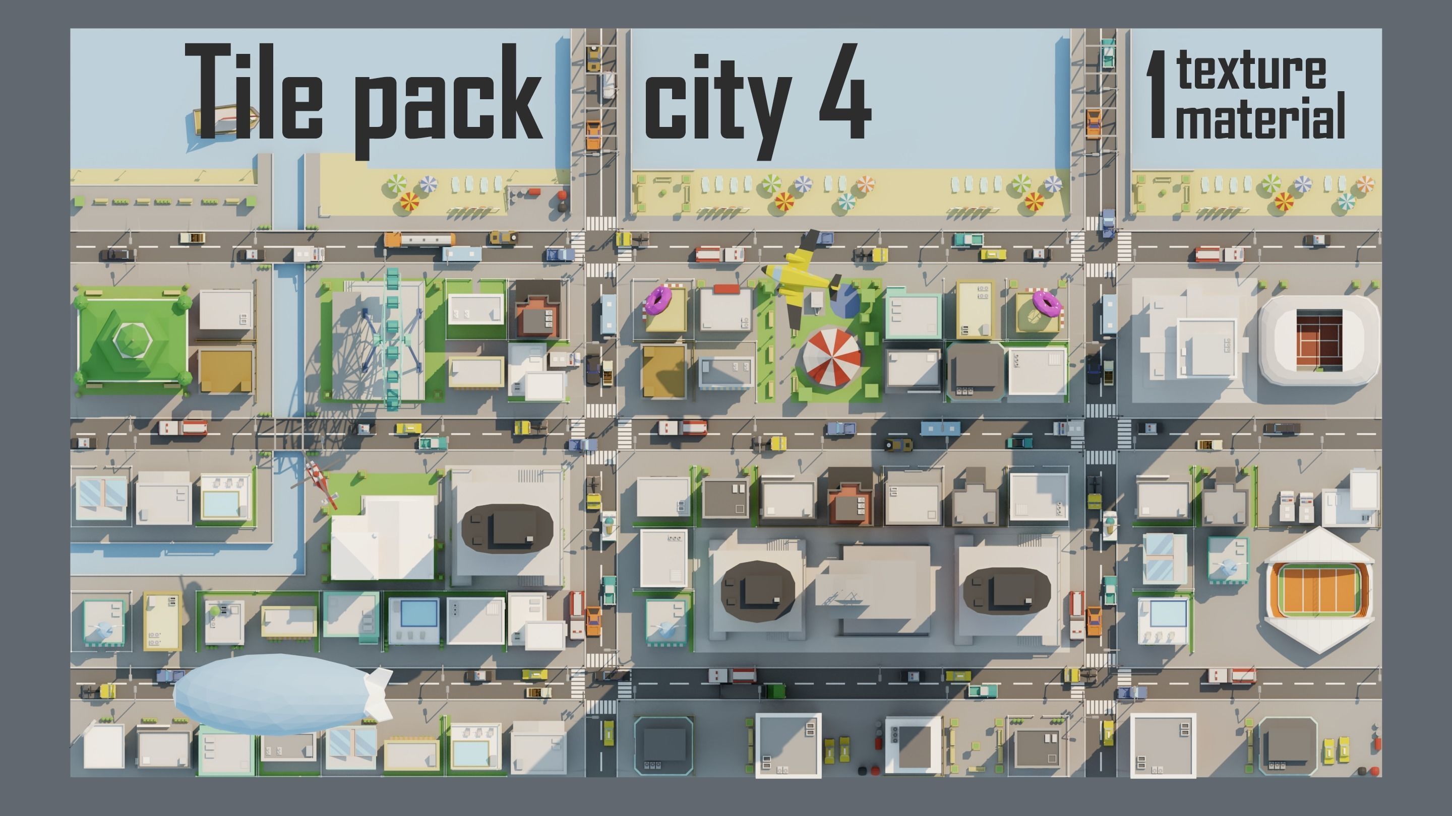 City low Poly 4 Tile pack  Low-poly 3D model_1