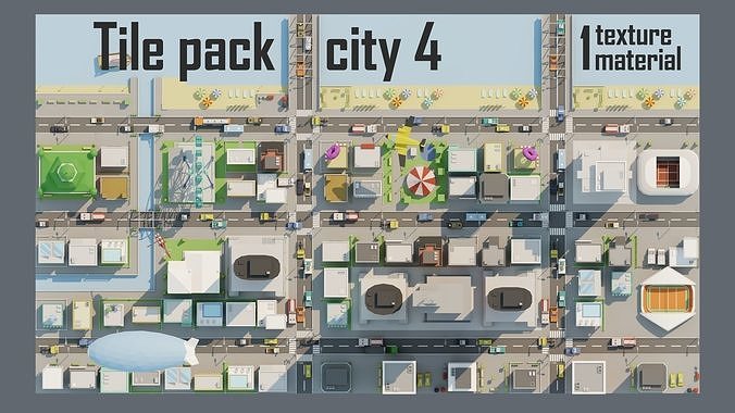 City low Poly 4 Tile pack  Low-poly 3D model 2