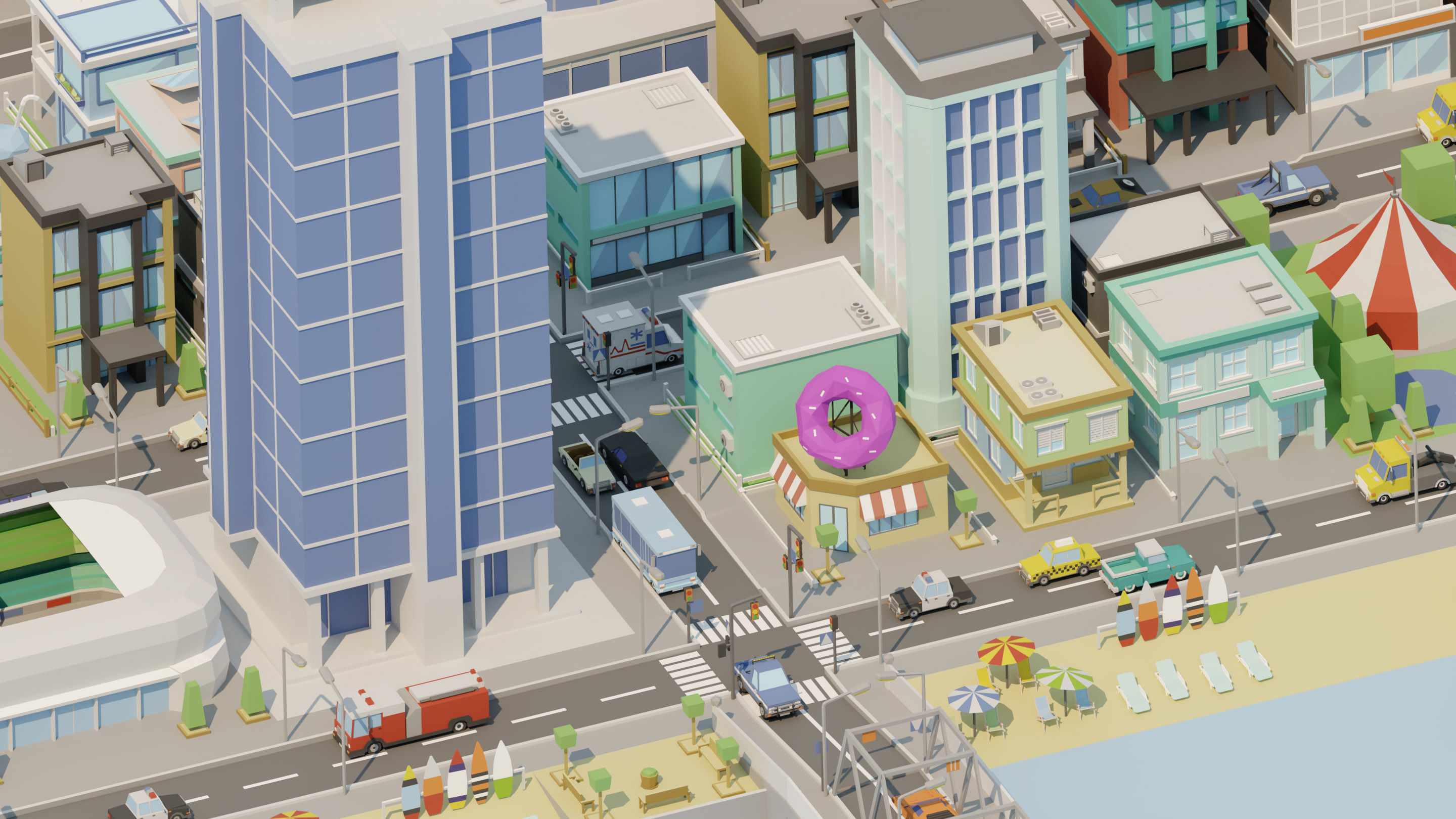 City low Poly 4 Tile pack  Low-poly 3D model_6