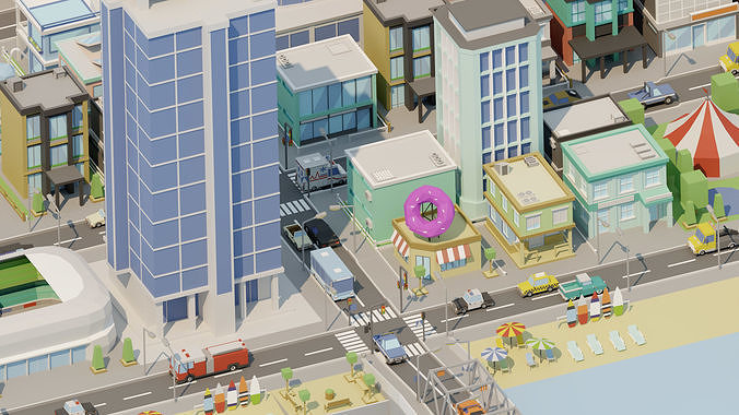 City low Poly 4 Tile pack  Low-poly 3D model 7