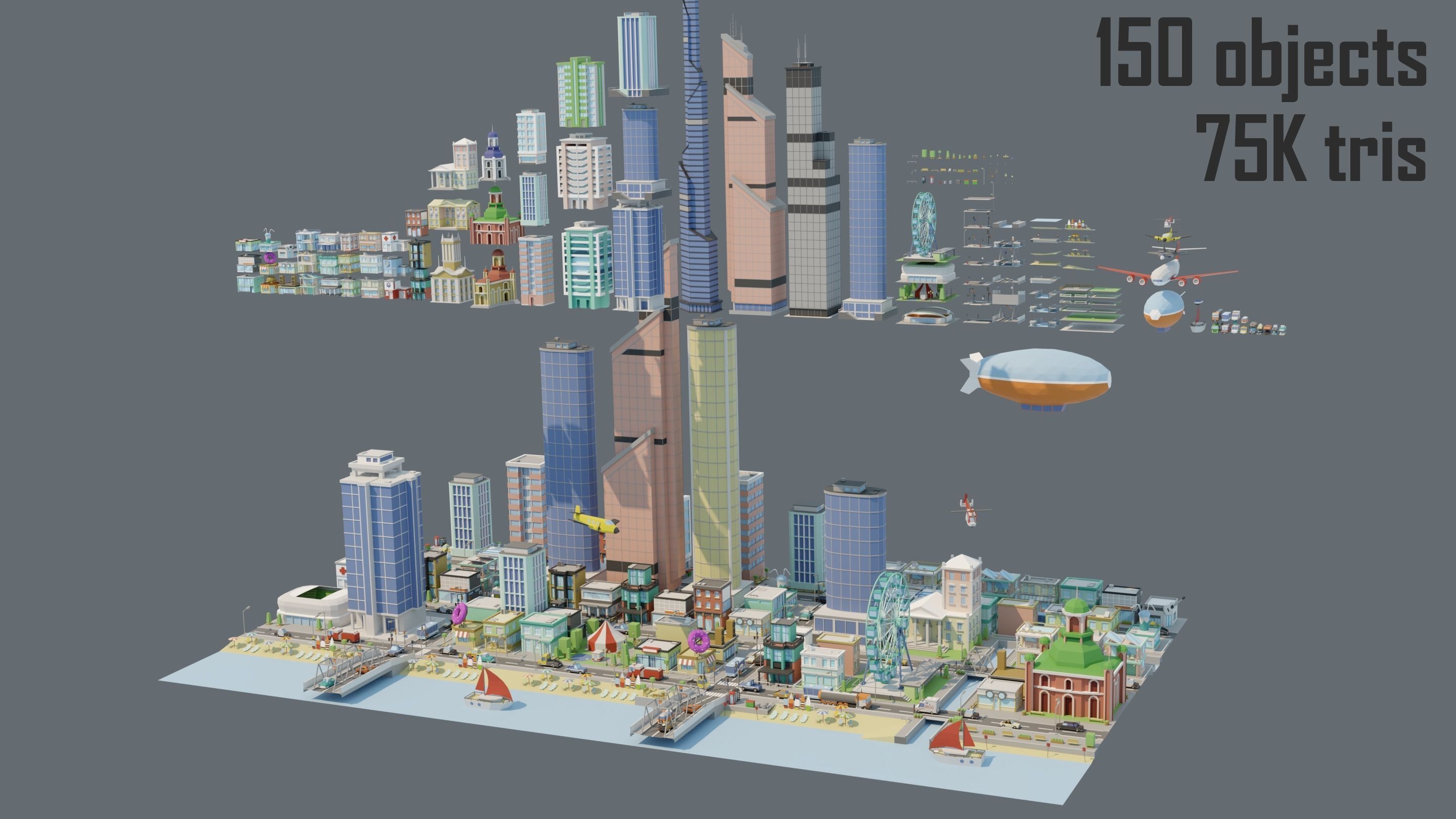 City low Poly 4 Tile pack  Low-poly 3D model_10