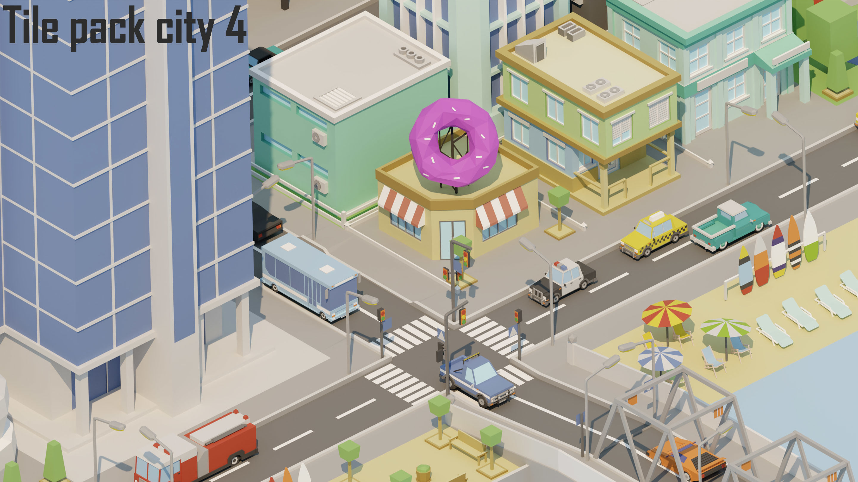 City low Poly 4 Tile pack  Low-poly 3D model_4