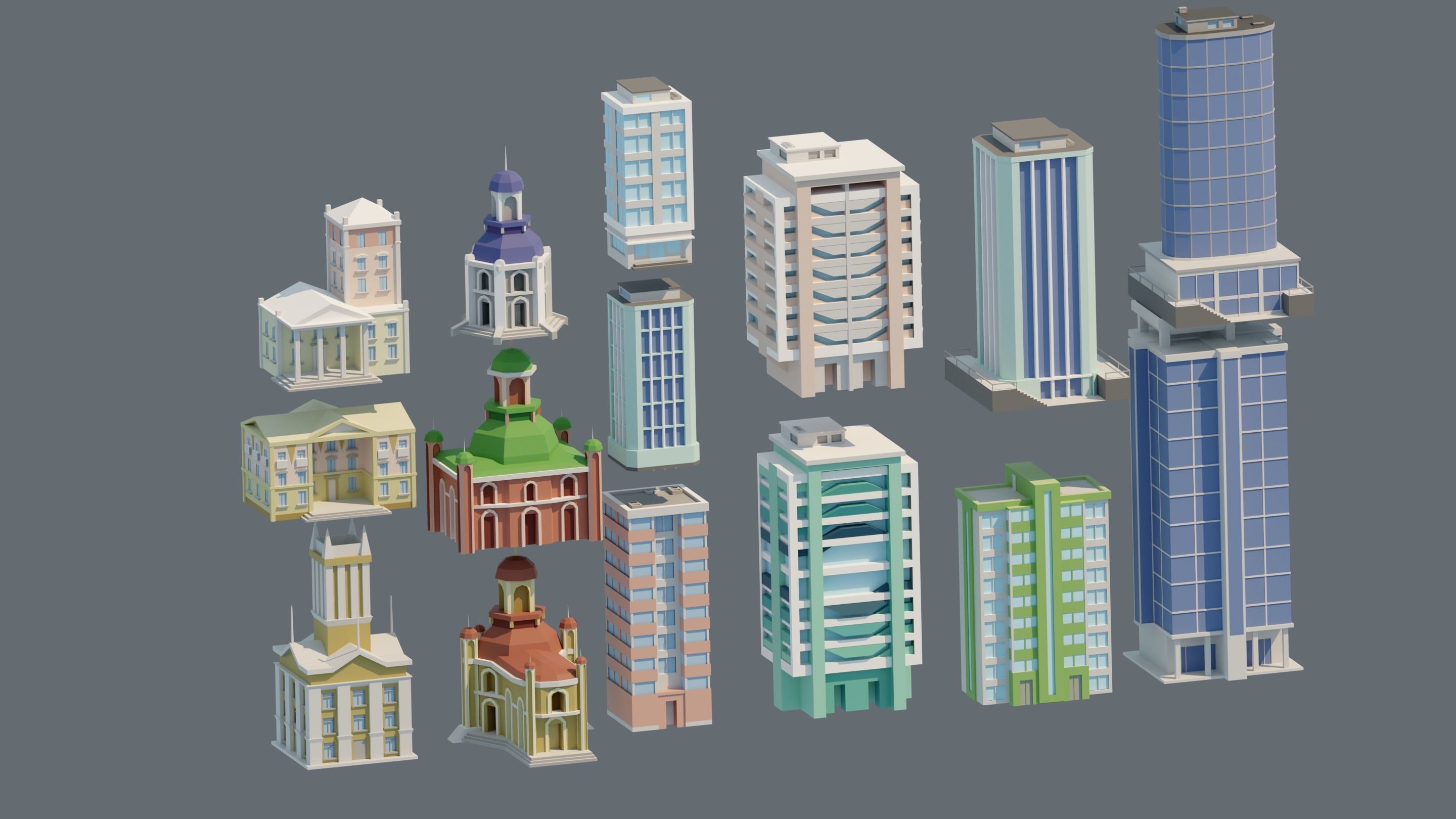 City low Poly 4 Tile pack  Low-poly 3D model_15