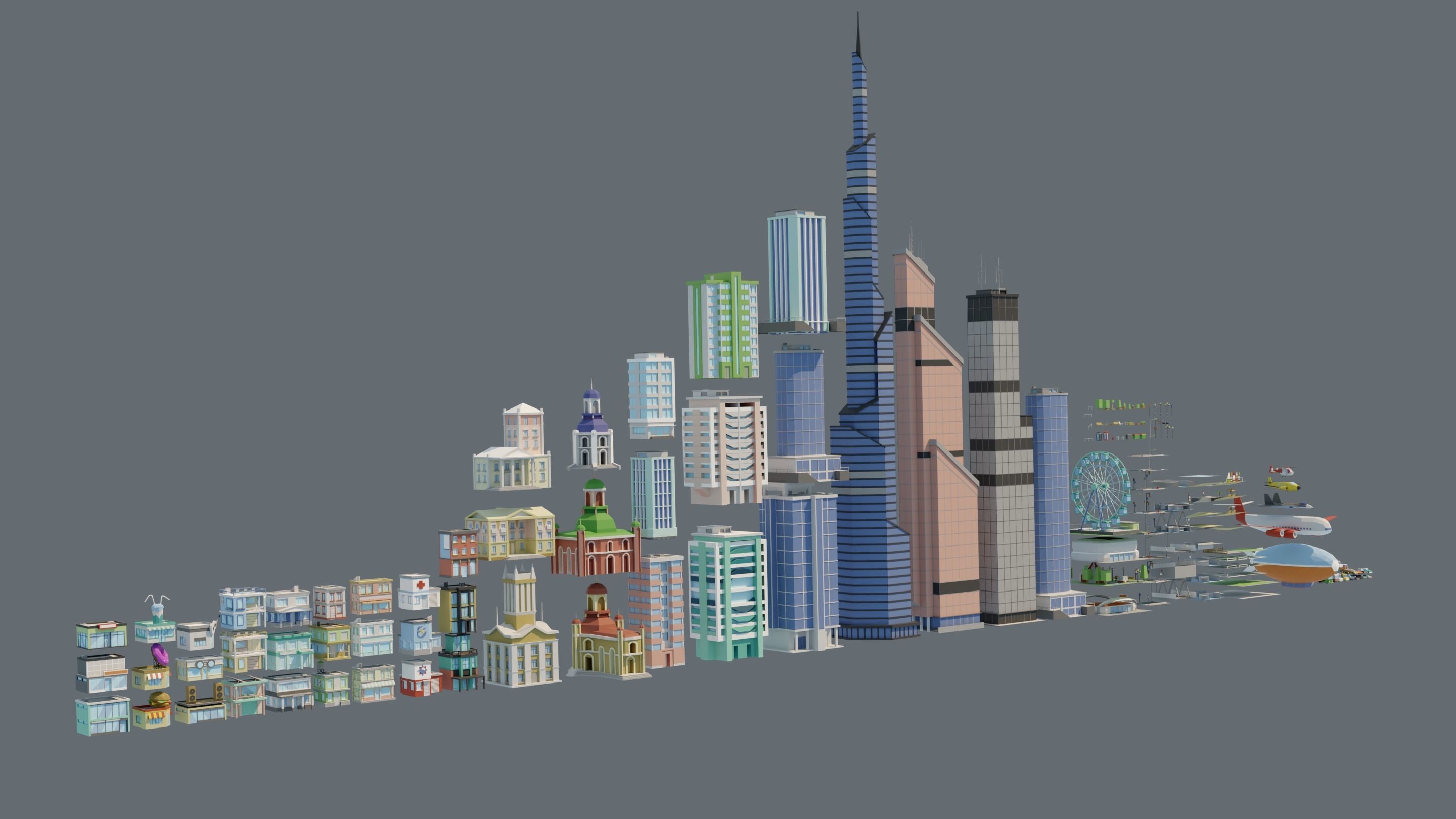 City low Poly 4 Tile pack  Low-poly 3D model_12
