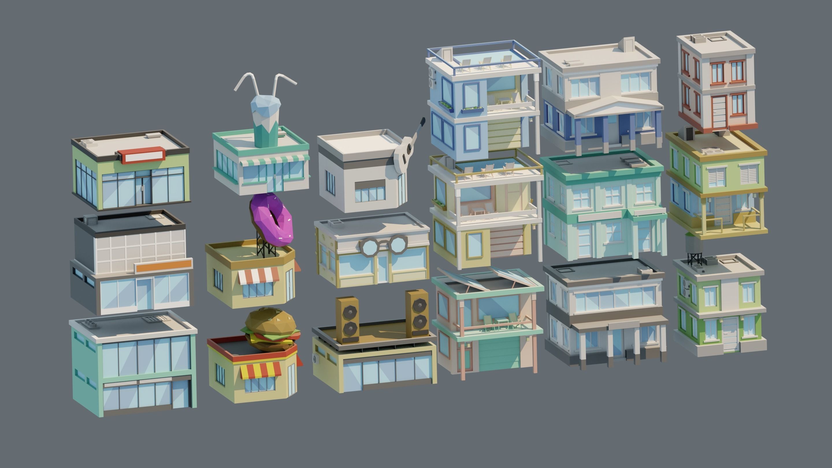 City low Poly 4 Tile pack  Low-poly 3D model_14