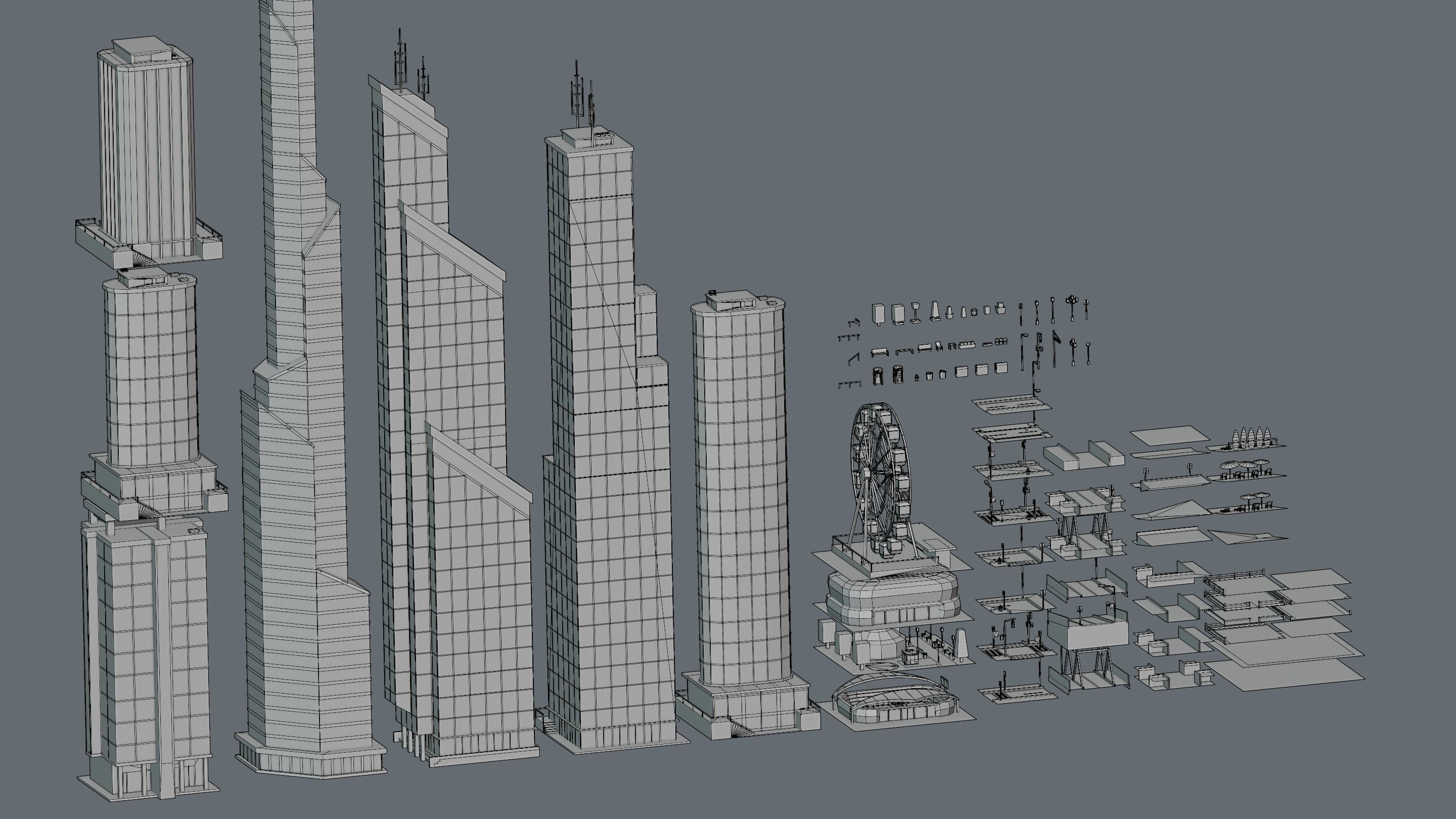 City low Poly 4 Tile pack  Low-poly 3D model_25