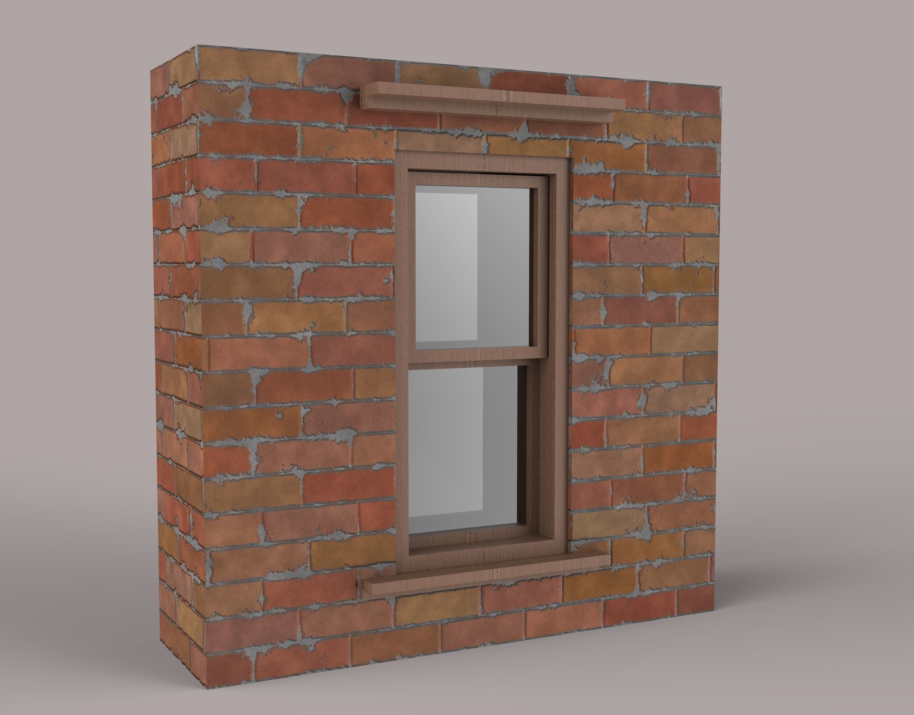 Brick Wall with window  Low-poly 3D model_5