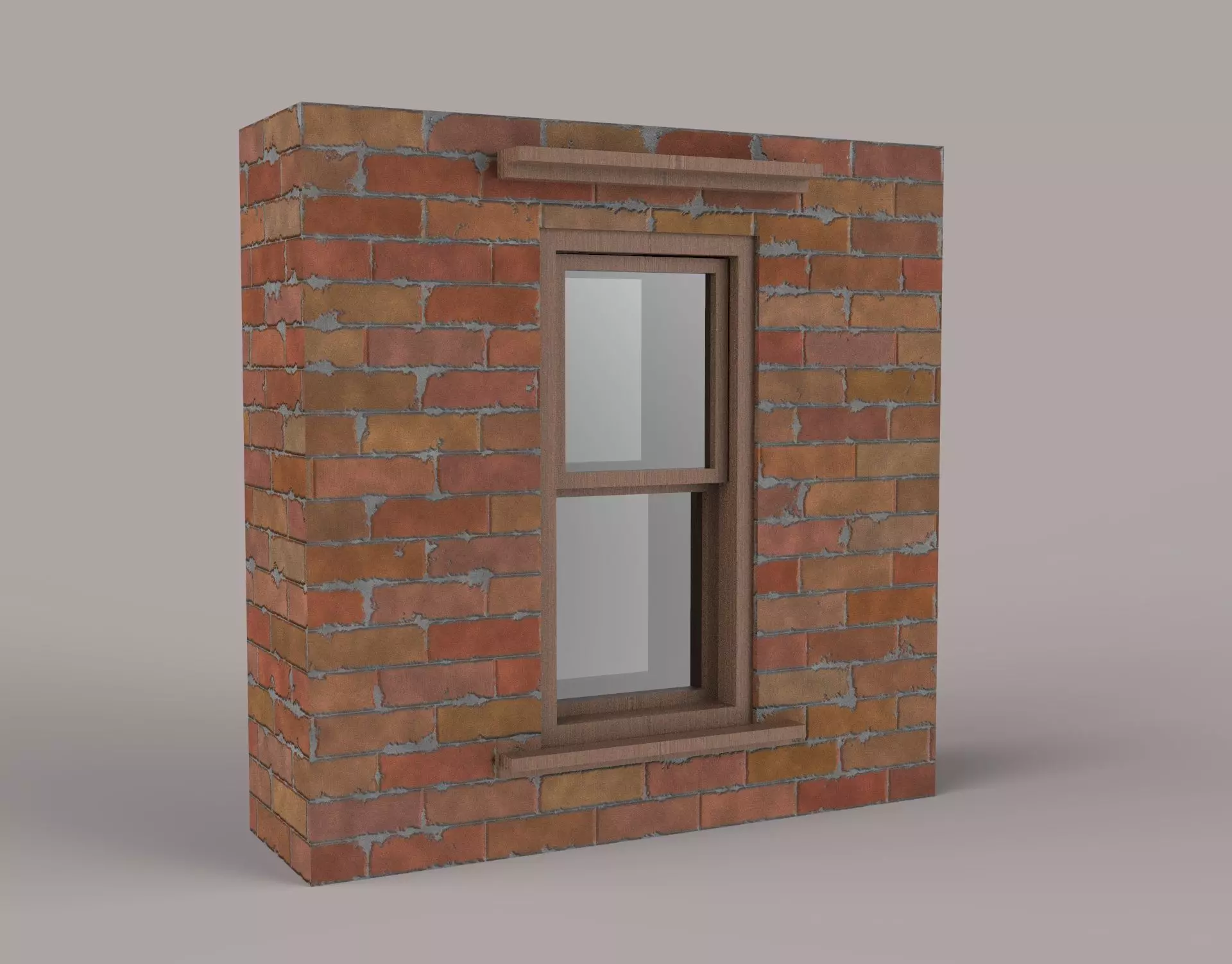 Brick Wall with window  Low-poly 3D model_0