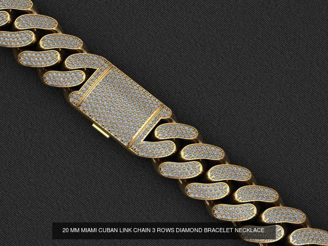 3 SIZE MIAMI CUBAN LINK CHAIN NECKLACE BRACELET 3D Model Collection_4