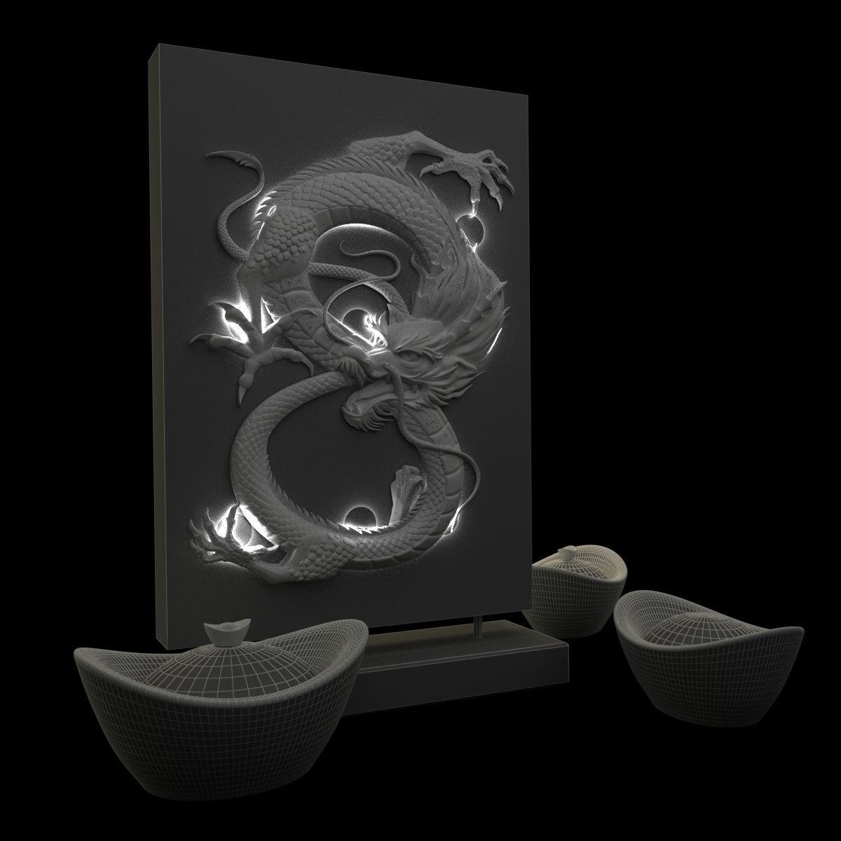 Chinese gold ingot with dragon pat 3D model_6