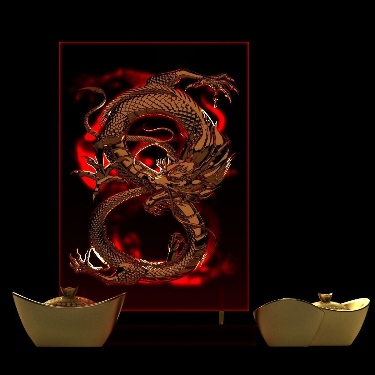 Chinese gold ingot with dragon pat 3D model_2