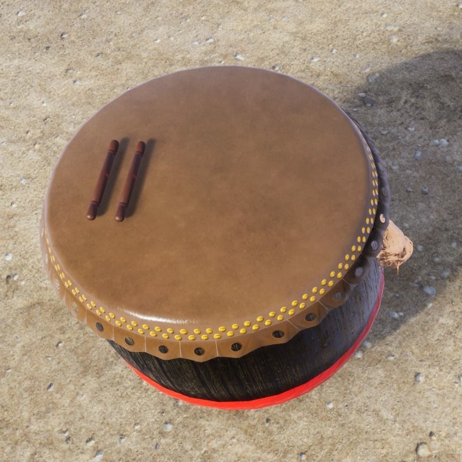 Chinese Lion Drum with Drumsticks Low-poly 3D model_4