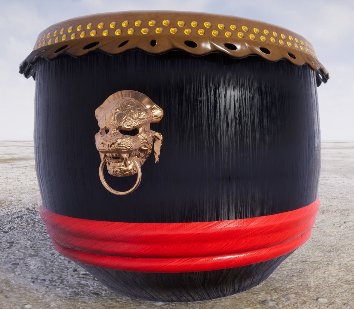 Chinese Lion Drum with Drumsticks Low-poly 3D model_3