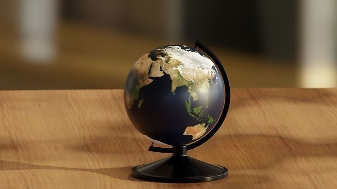 3D Globe on wooden table 3D model