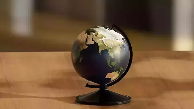 3D Globe on wooden table 3D model