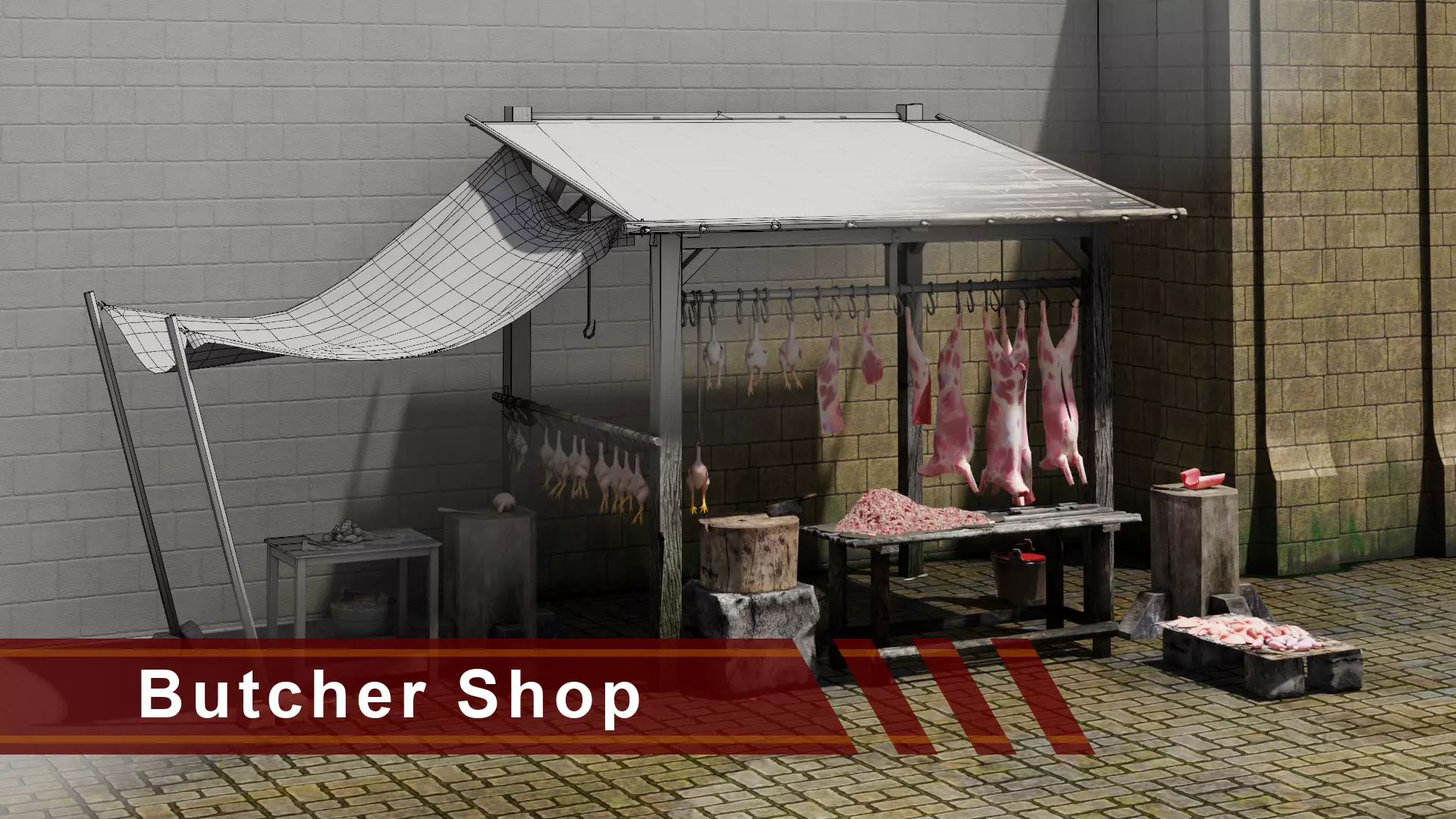 Butcher Shop Low-poly 3D model_0