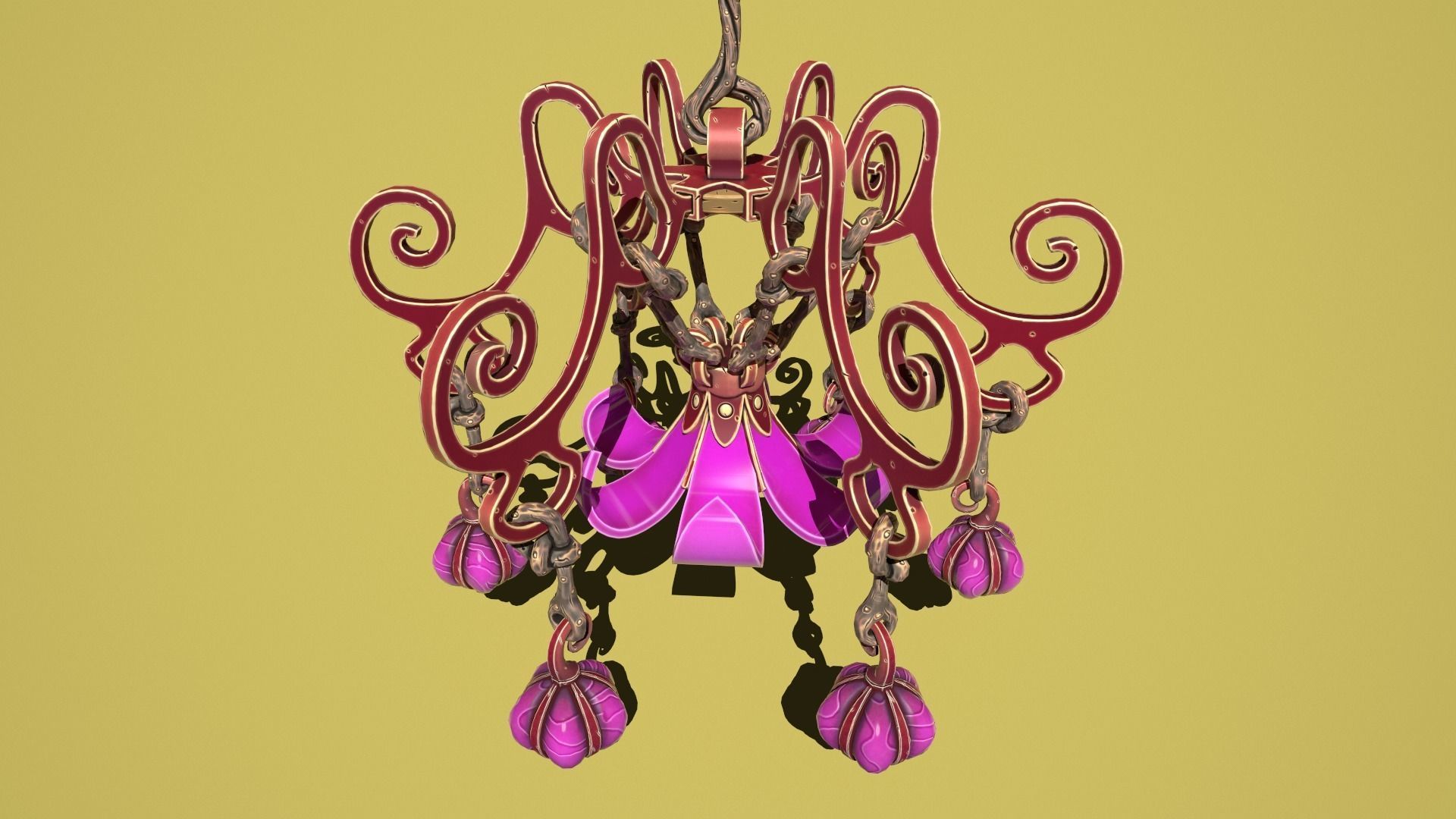 Fantasy flower chandelier Low-poly 3D model_5