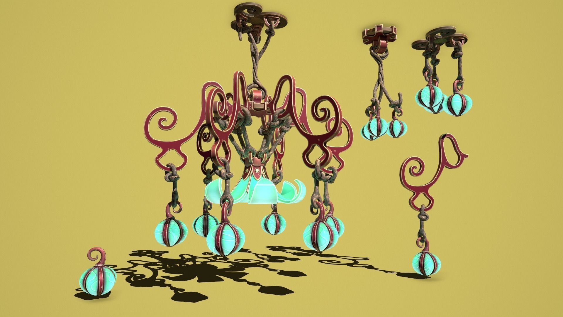Fantasy flower chandelier Low-poly 3D model_14
