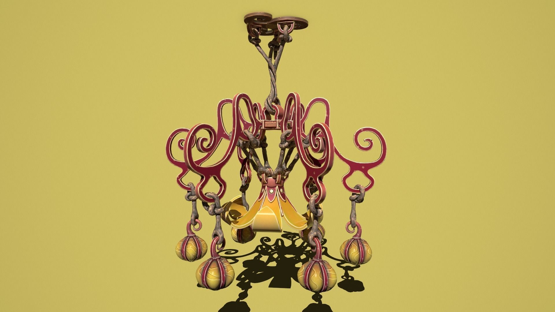 Fantasy flower chandelier Low-poly 3D model_4
