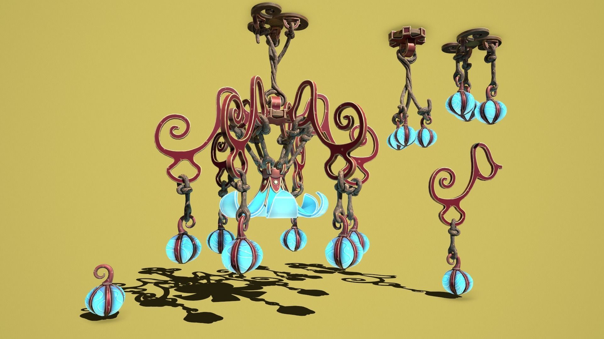 Fantasy flower chandelier Low-poly 3D model_15