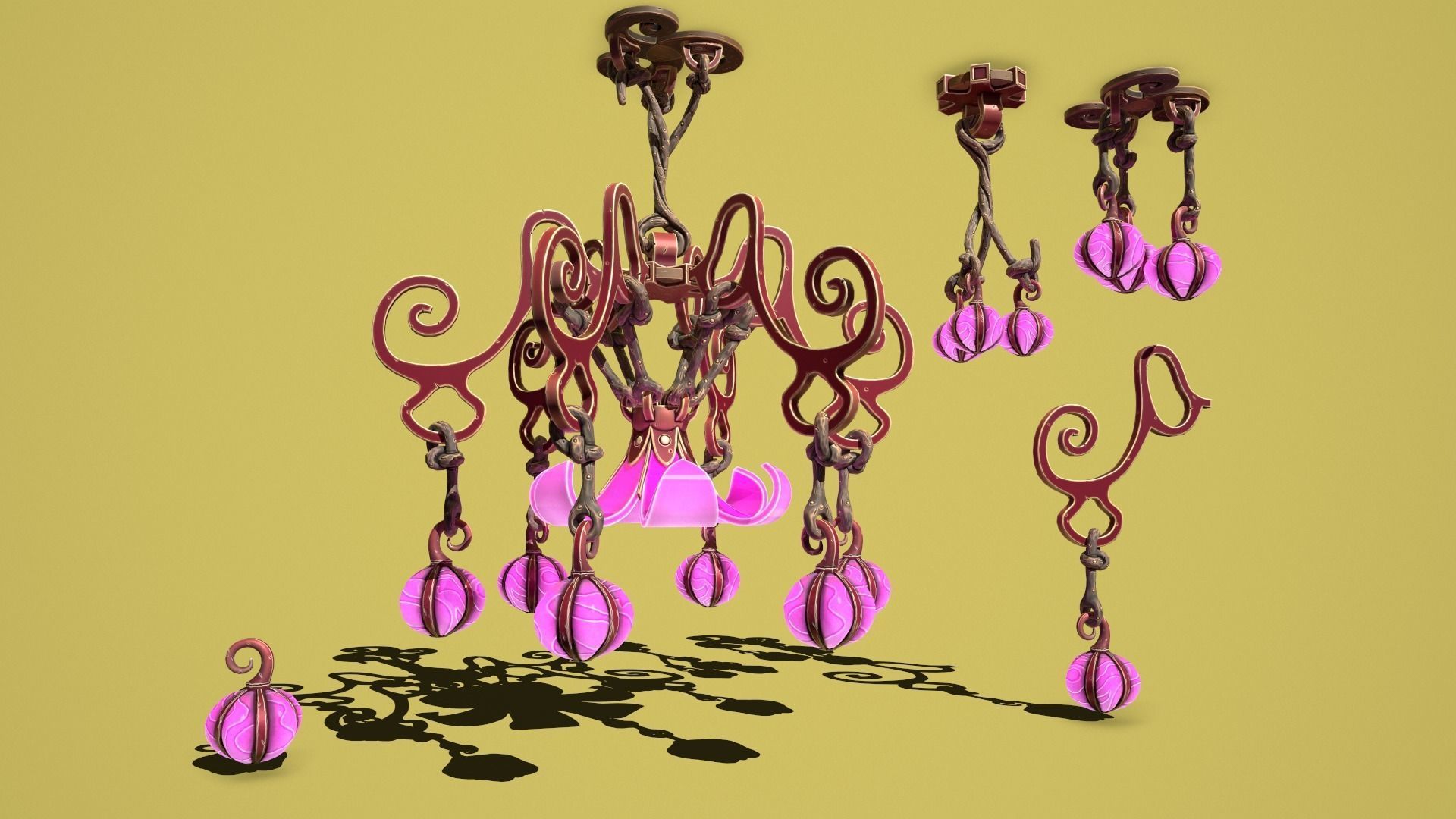Fantasy flower chandelier Low-poly 3D model_17