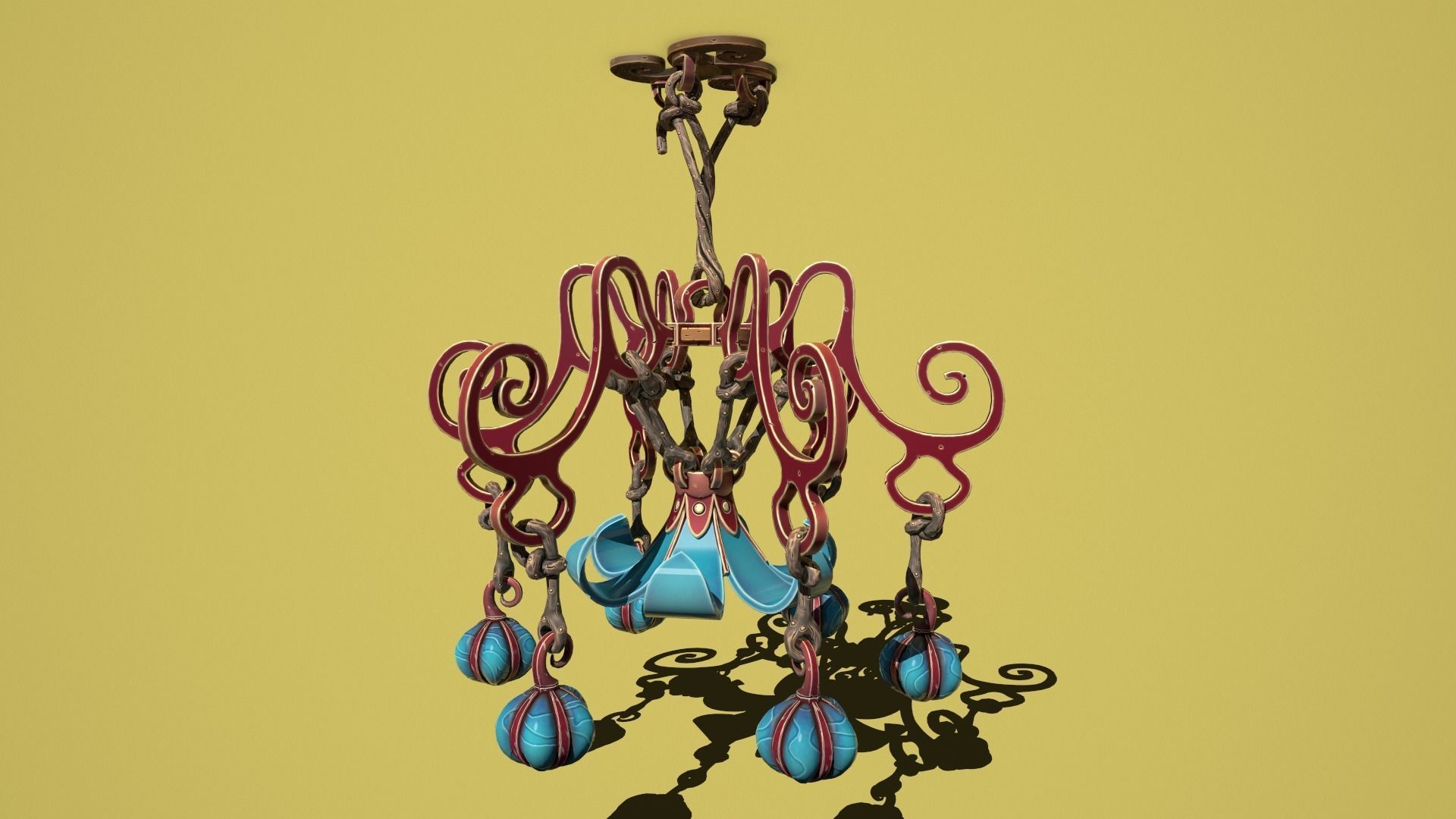 Fantasy flower chandelier Low-poly 3D model_3