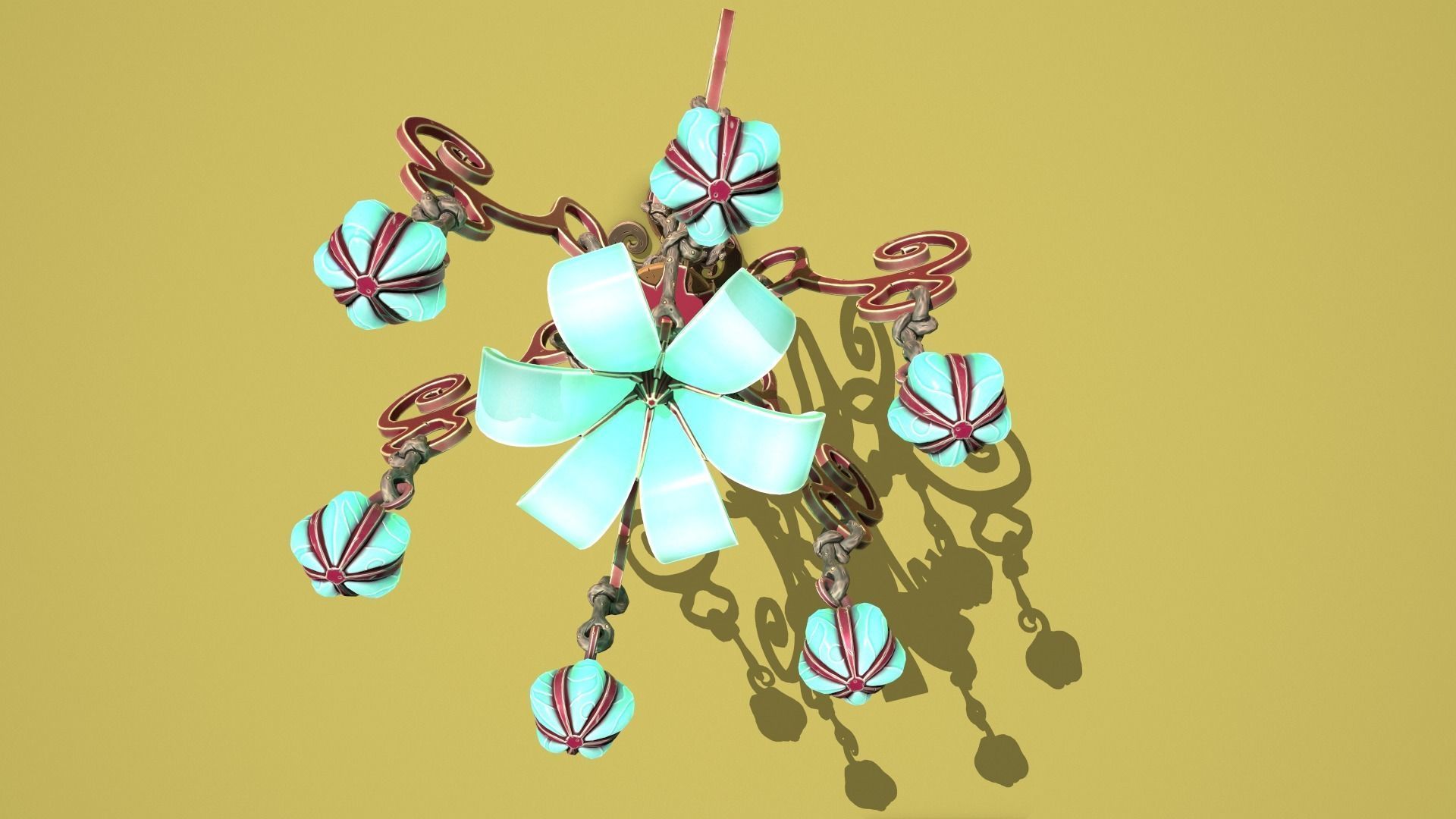 Fantasy flower chandelier Low-poly 3D model_2