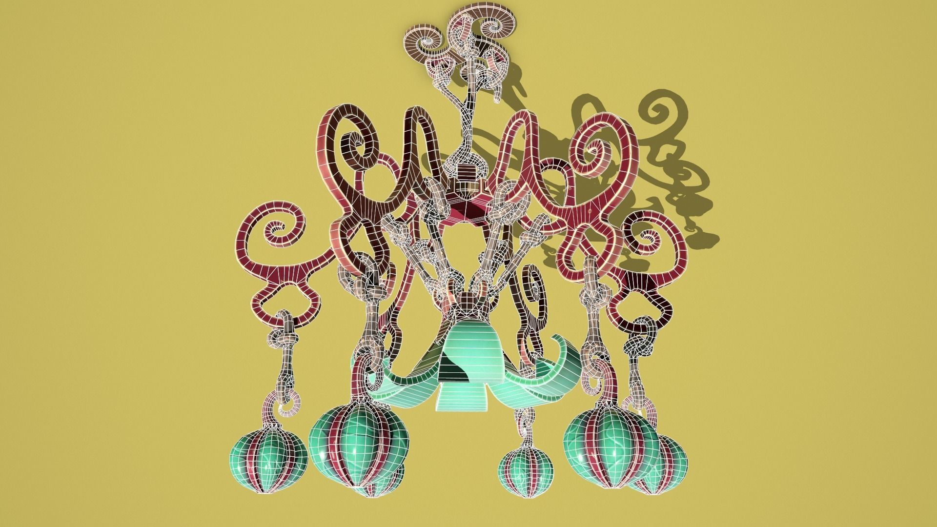 Fantasy flower chandelier Low-poly 3D model_9