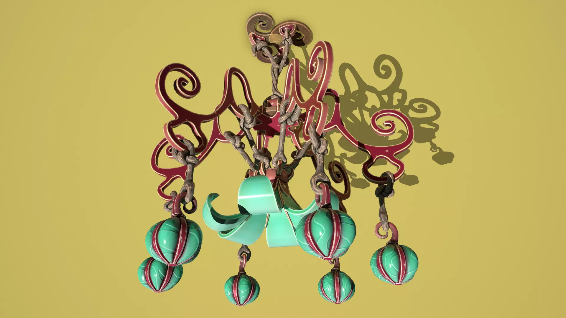 Fantasy flower chandelier Low-poly 3D model_0