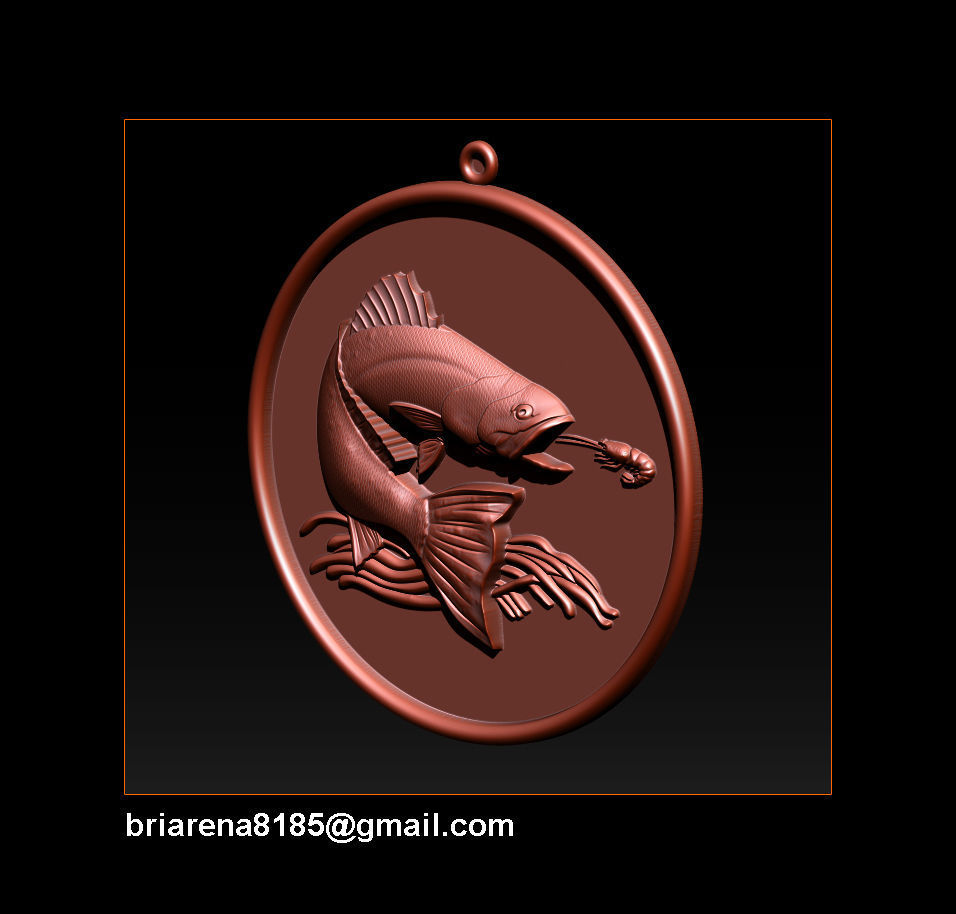 Pendant Little Salmon -  Bas Relief for cnc carving 3D print model_19