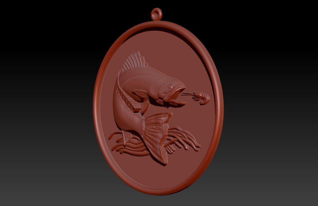 Pendant Little Salmon -  Bas Relief for cnc carving 3D print model_7
